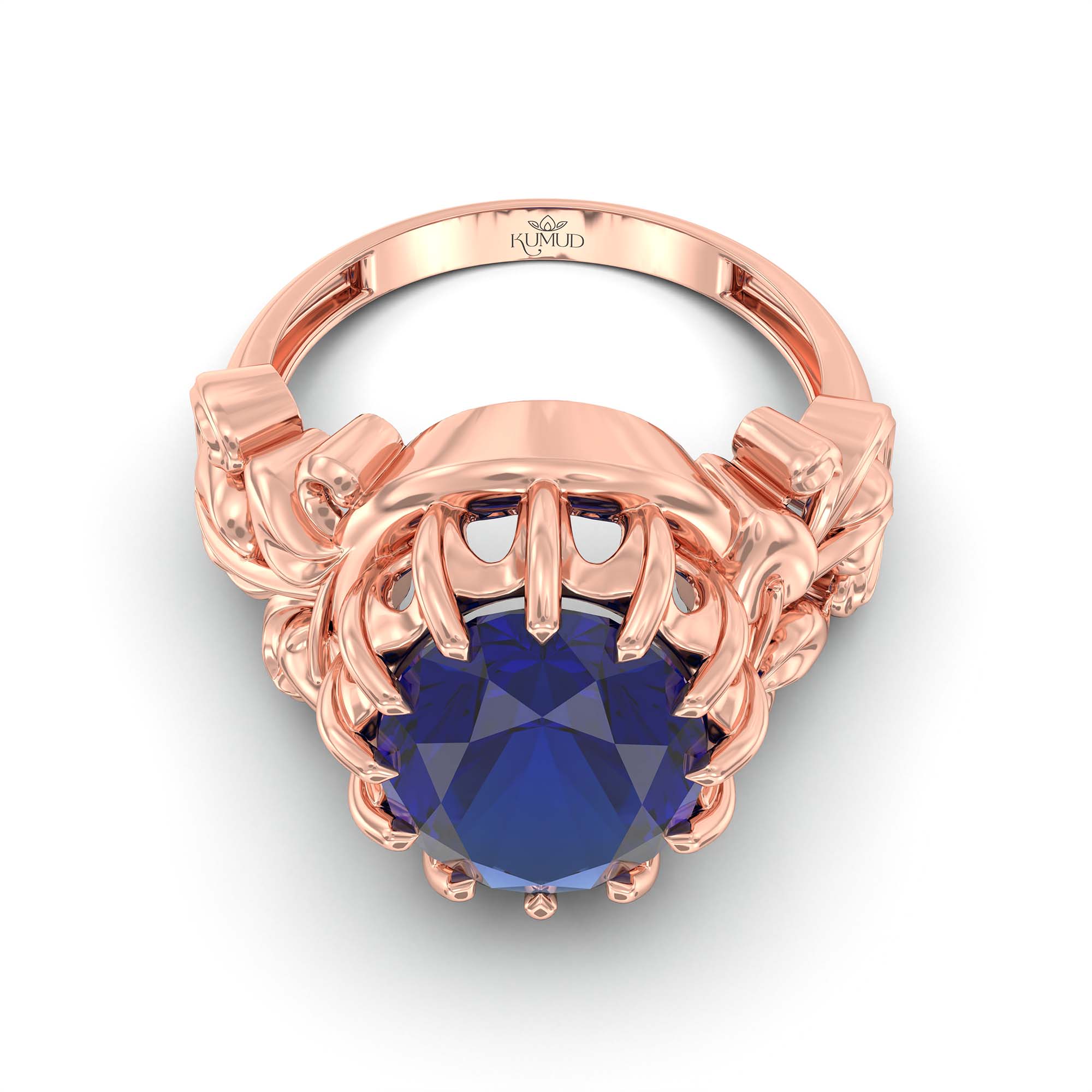 Blue Sapphire (Neelam) Ring for Men in 18K Rose Gold – Oval 14x11 mm, Prong Setting, 10 g (Design K12-5) thumbnail