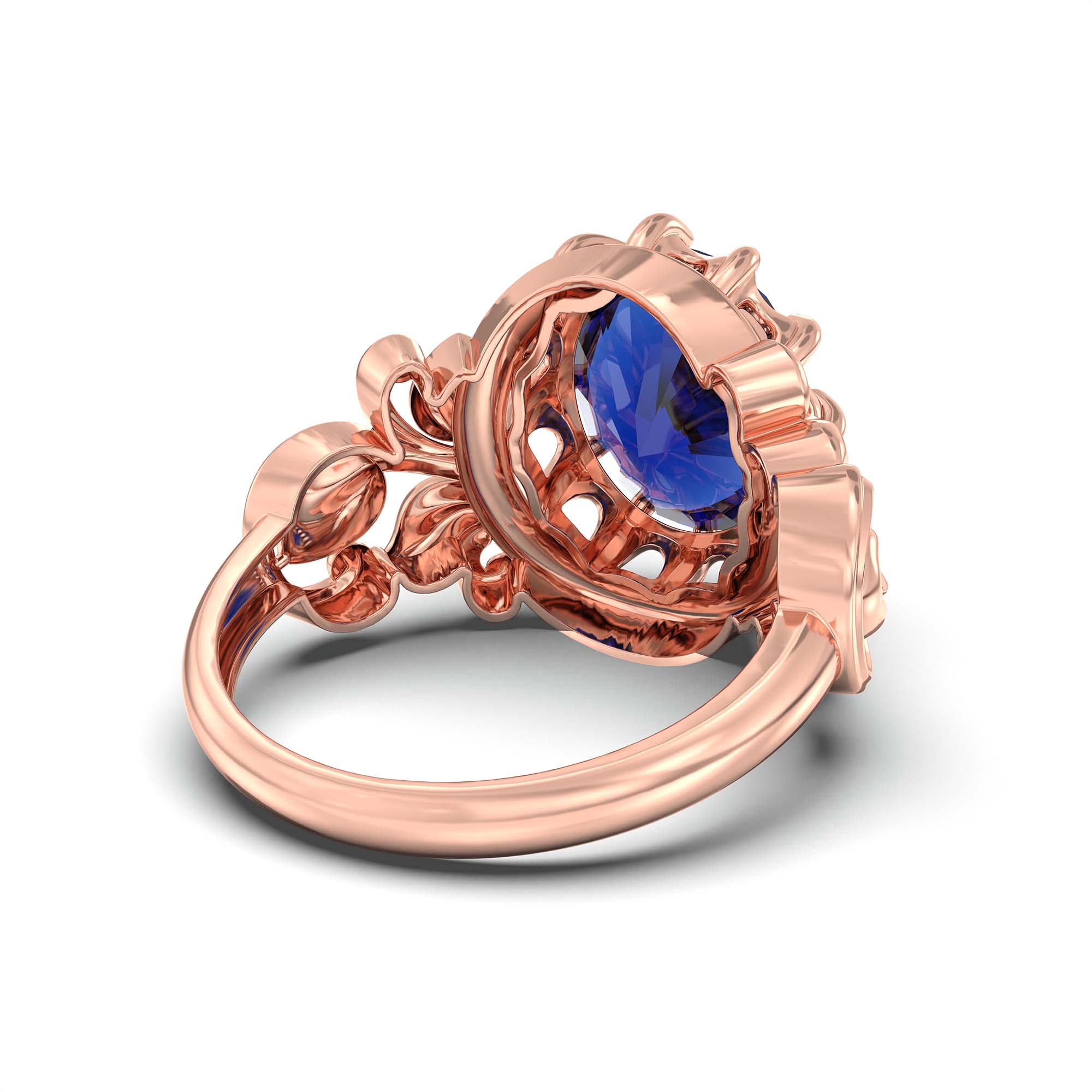 Blue Sapphire (Neelam) Ring for Men in 18K Rose Gold – Oval 14x11 mm, Prong Setting, 10 g (Design K12-5) thumbnail