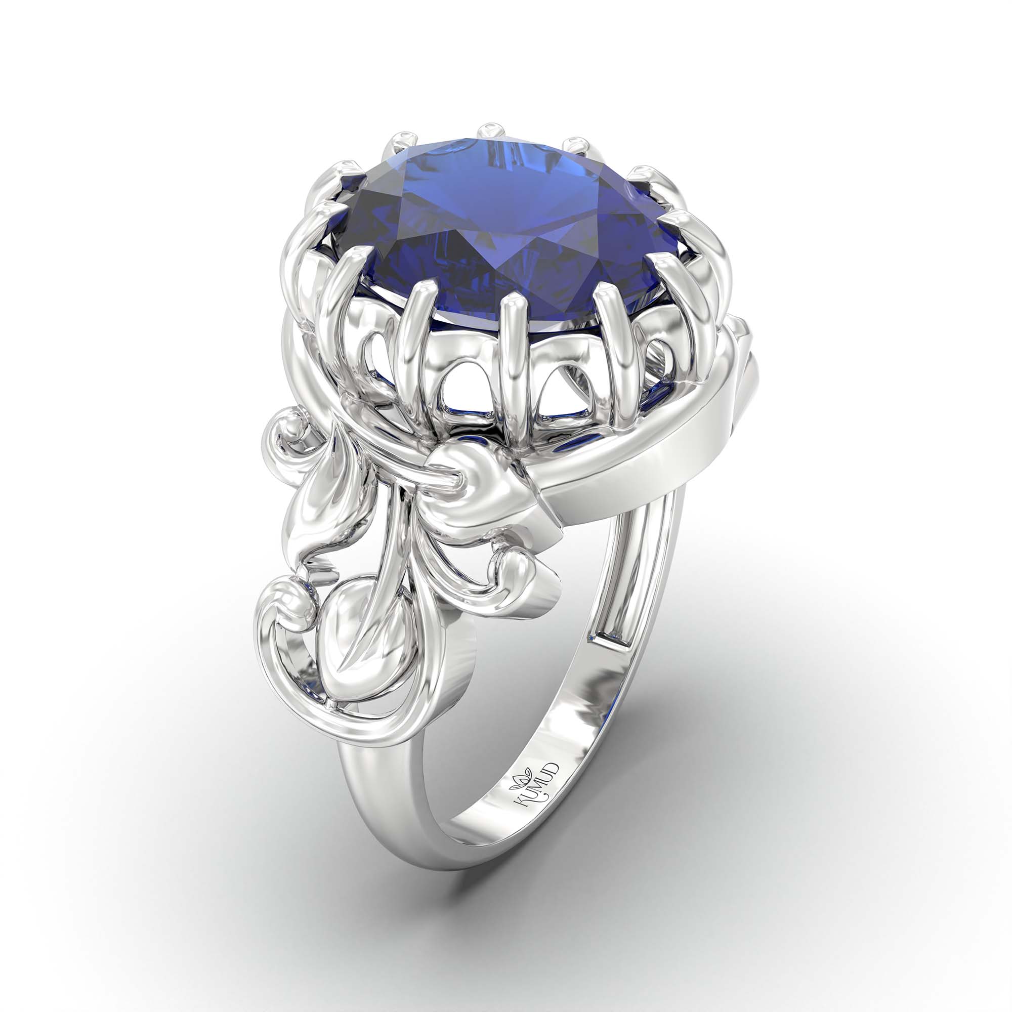 Blue Sapphire (Neelam) Ring for Men in 18K White Gold – Oval 14x11 mm, Prong Setting, 10 g (Design K12-5) thumbnail