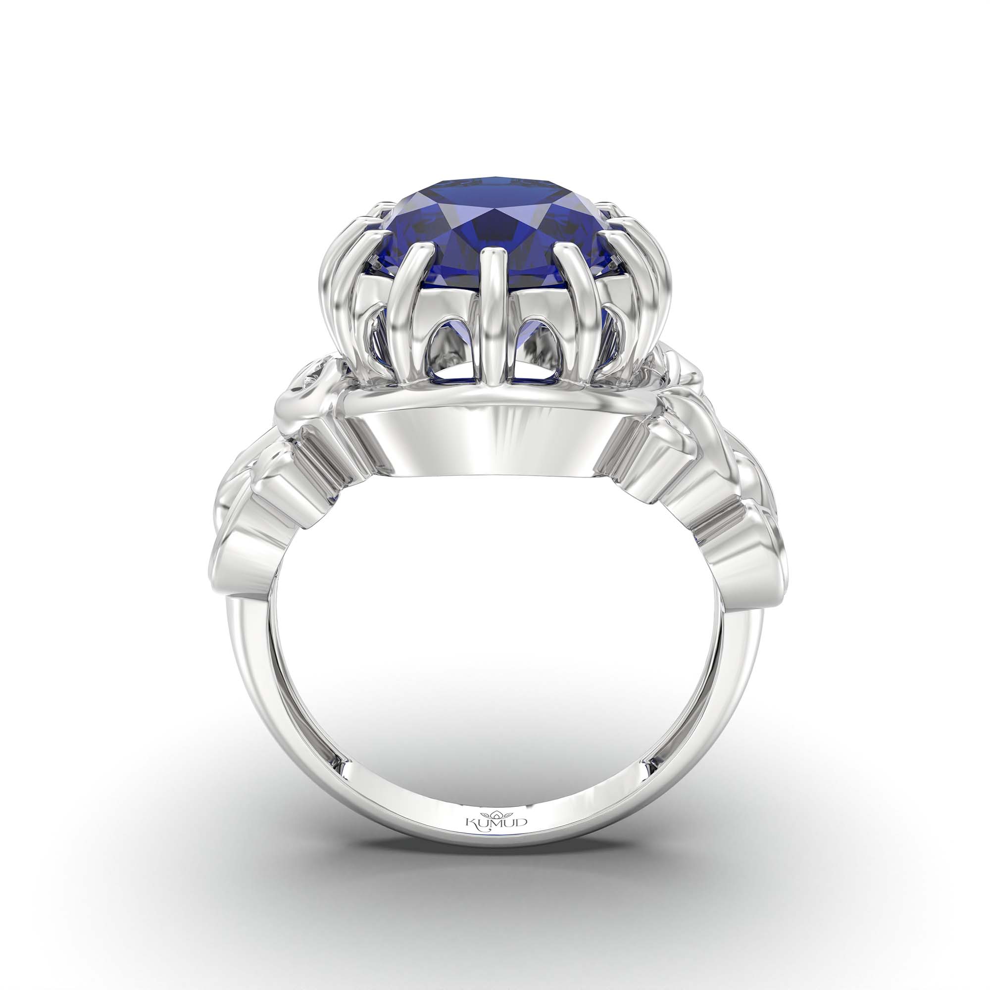 Blue Sapphire (Neelam) Ring for Men in 18K White Gold – Oval 14x11 mm, Prong Setting, 10 g (Design K12-5) thumbnail