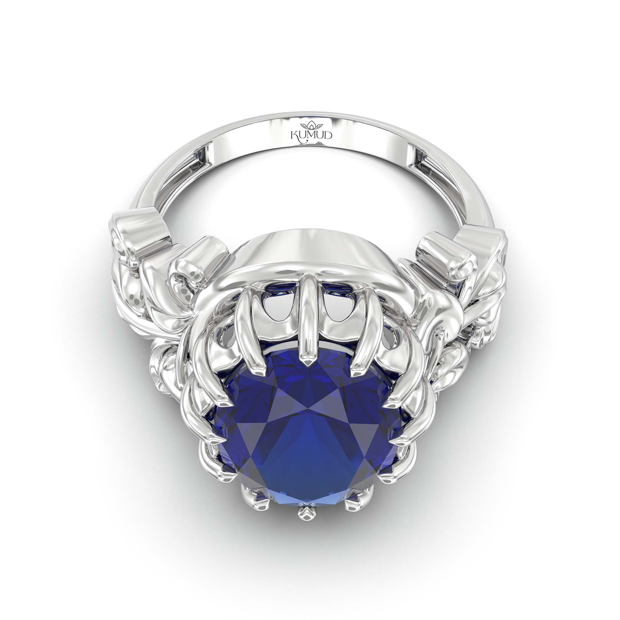 Blue Sapphire (Neelam) Ring for Men in 18K White Gold – Oval 14x11 mm, Prong Setting, 10 g (Design K12-5) thumbnail