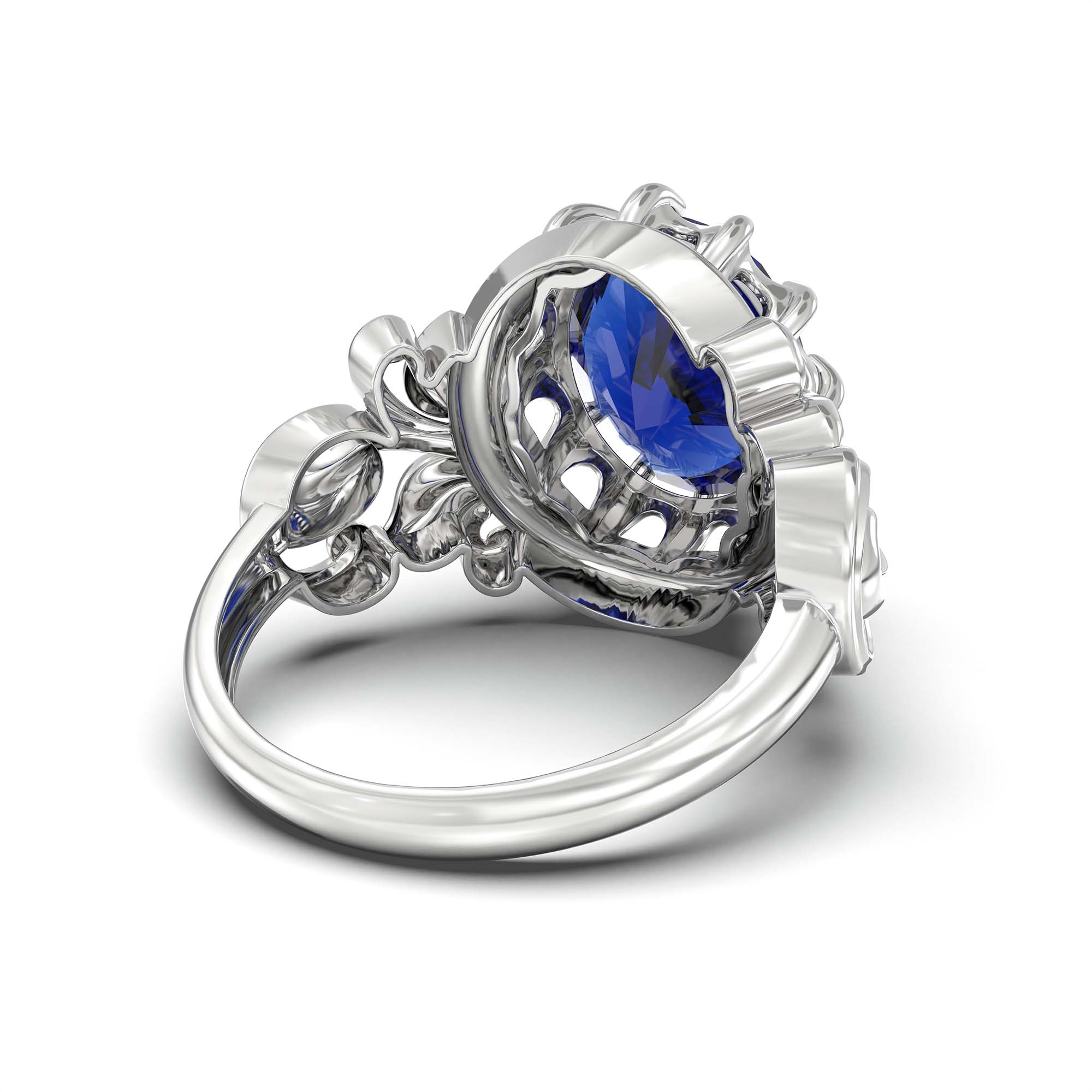 Blue Sapphire (Neelam) Ring for Men in 18K White Gold – Oval 14x11 mm, Prong Setting, 10 g (Design K12-5) thumbnail