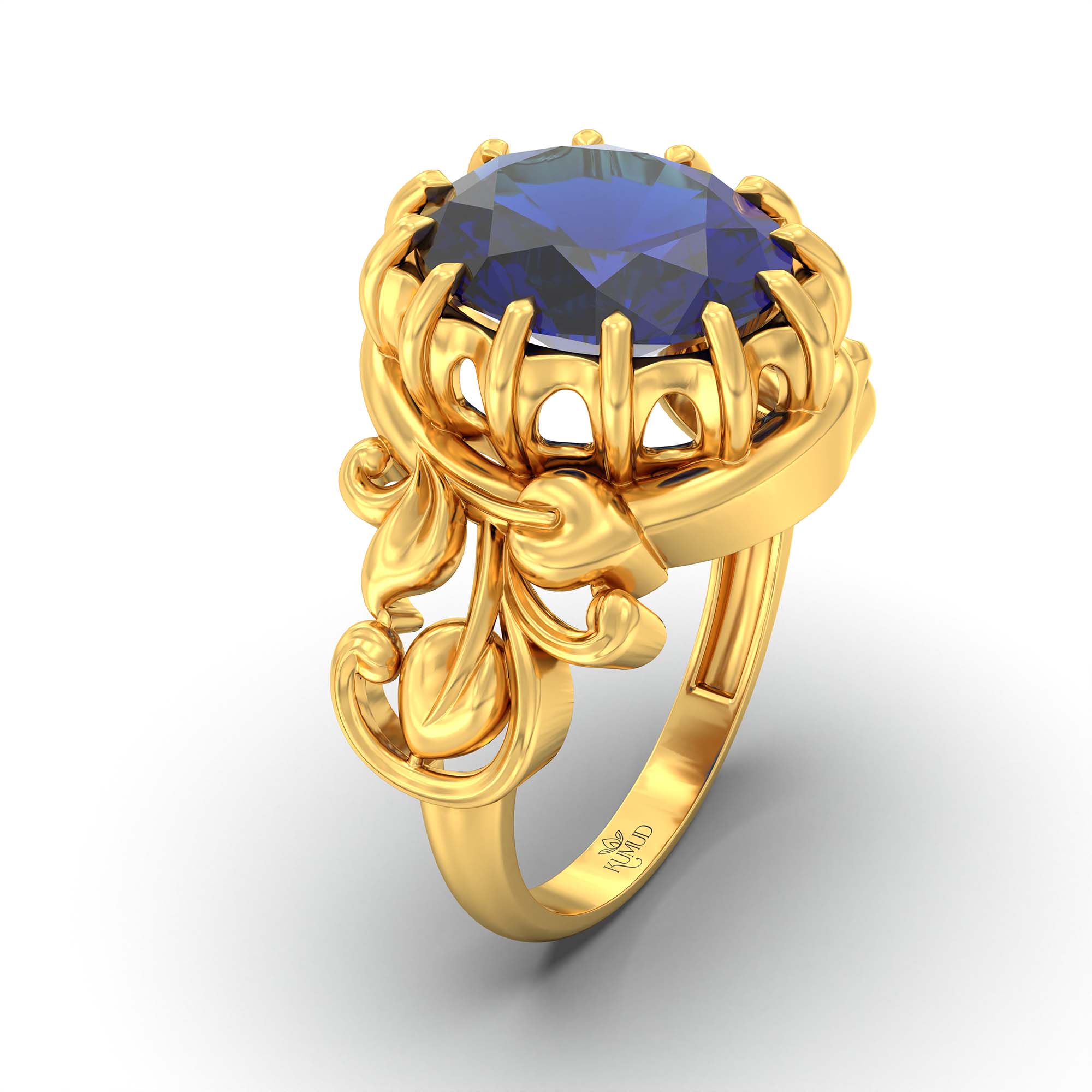 Blue Sapphire (Neelam) Ring for Men in 22K Yellow Gold – Oval 14x11 mm, Prong Setting, 10 g (Design K12-5) thumbnail
