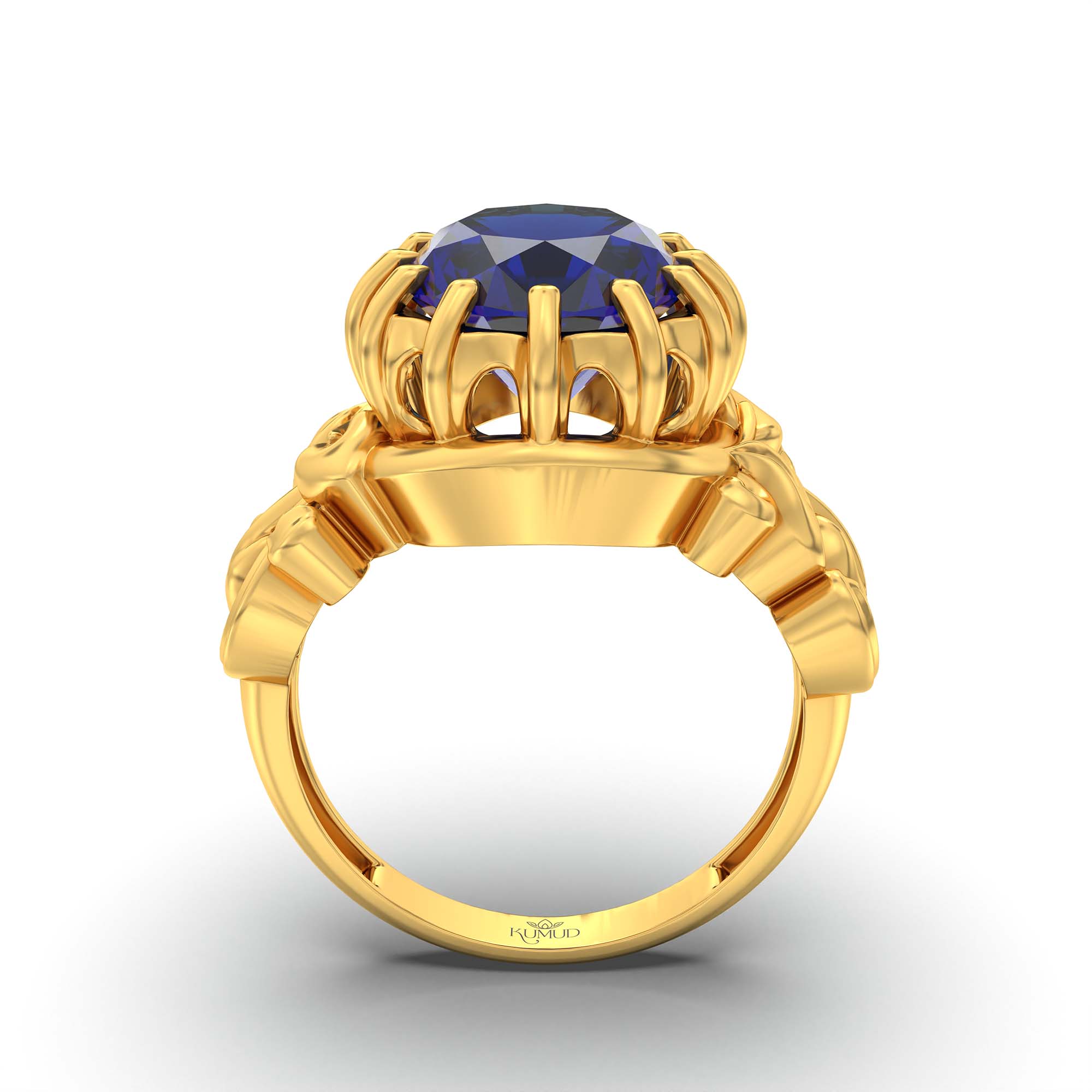 Blue Sapphire (Neelam) Ring for Men in 22K Yellow Gold – Oval 14x11 mm, Prong Setting, 10 g (Design K12-5) thumbnail