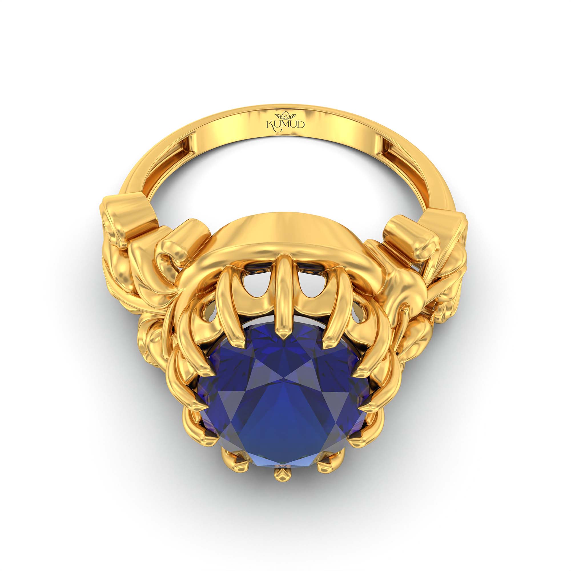 Blue Sapphire (Neelam) Ring for Men in 22K Yellow Gold – Oval 14x11 mm, Prong Setting, 10 g (Design K12-5) thumbnail