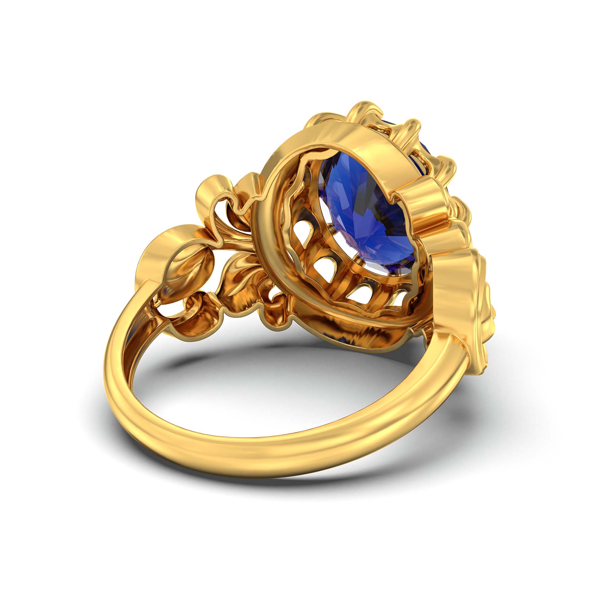 Blue Sapphire (Neelam) Ring for Men in 22K Yellow Gold – Oval 14x11 mm, Prong Setting, 10 g (Design K12-5) thumbnail