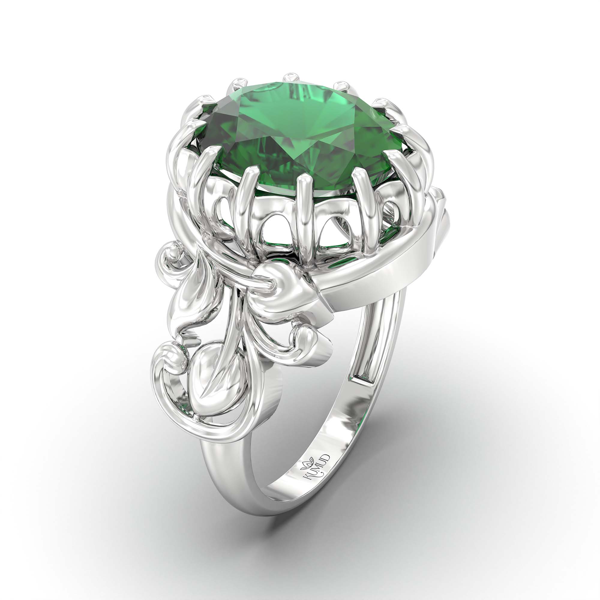 Emerald (Panna) Ring for Men in 18K White Gold – Oval 14x11 mm, Prong Setting, 10 g (Design K12-5) thumbnail