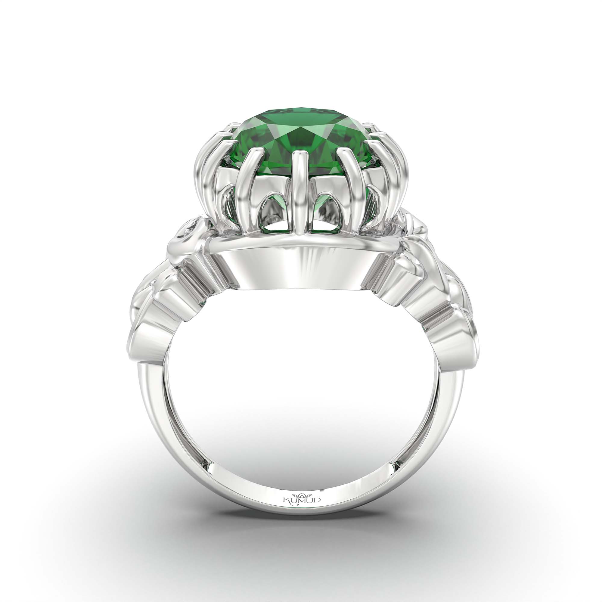 Emerald (Panna) Ring for Men in 18K White Gold – Oval 14x11 mm, Prong Setting, 10 g (Design K12-5) thumbnail