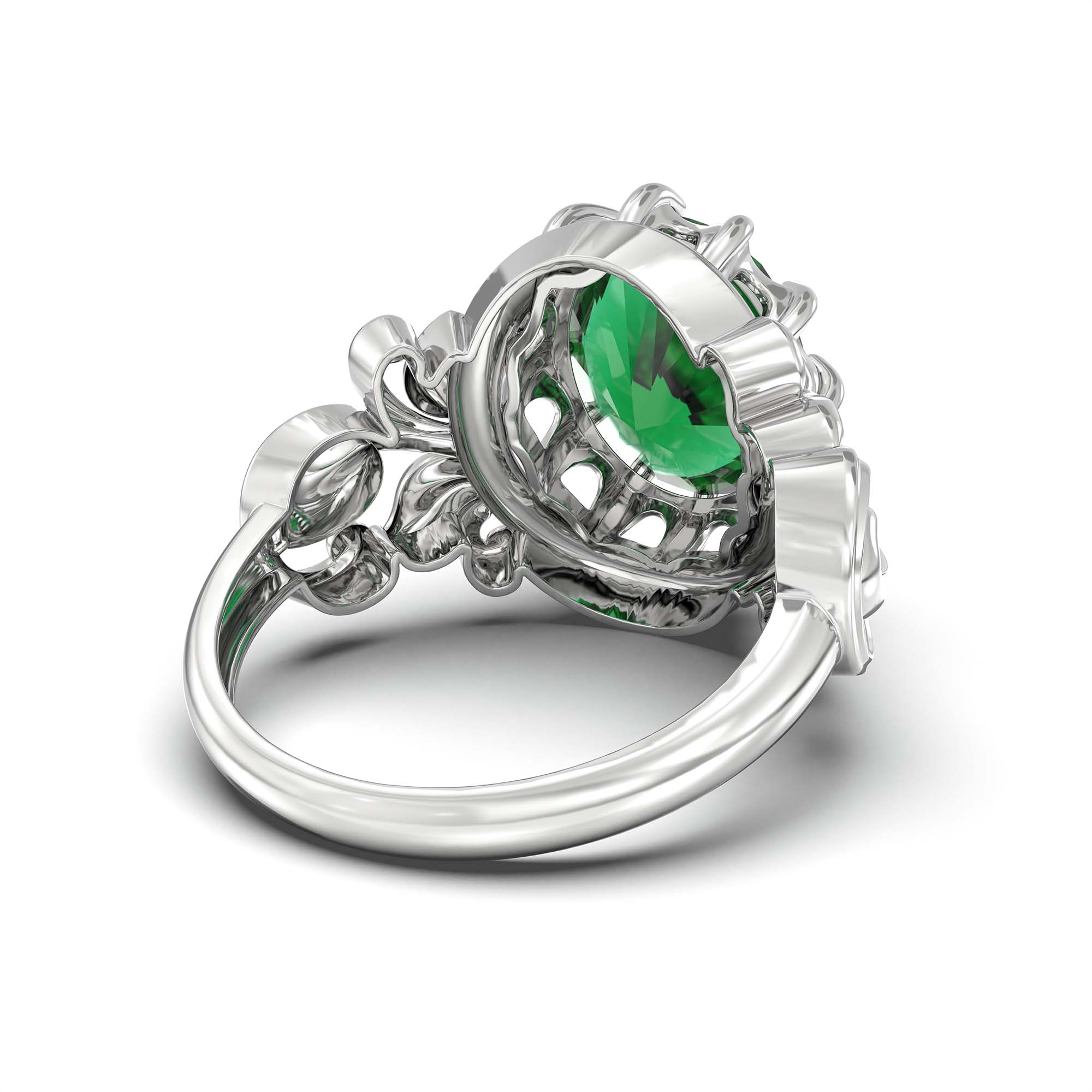 Emerald (Panna) Ring for Men in 18K White Gold – Oval 14x11 mm, Prong Setting, 10 g (Design K12-5) thumbnail