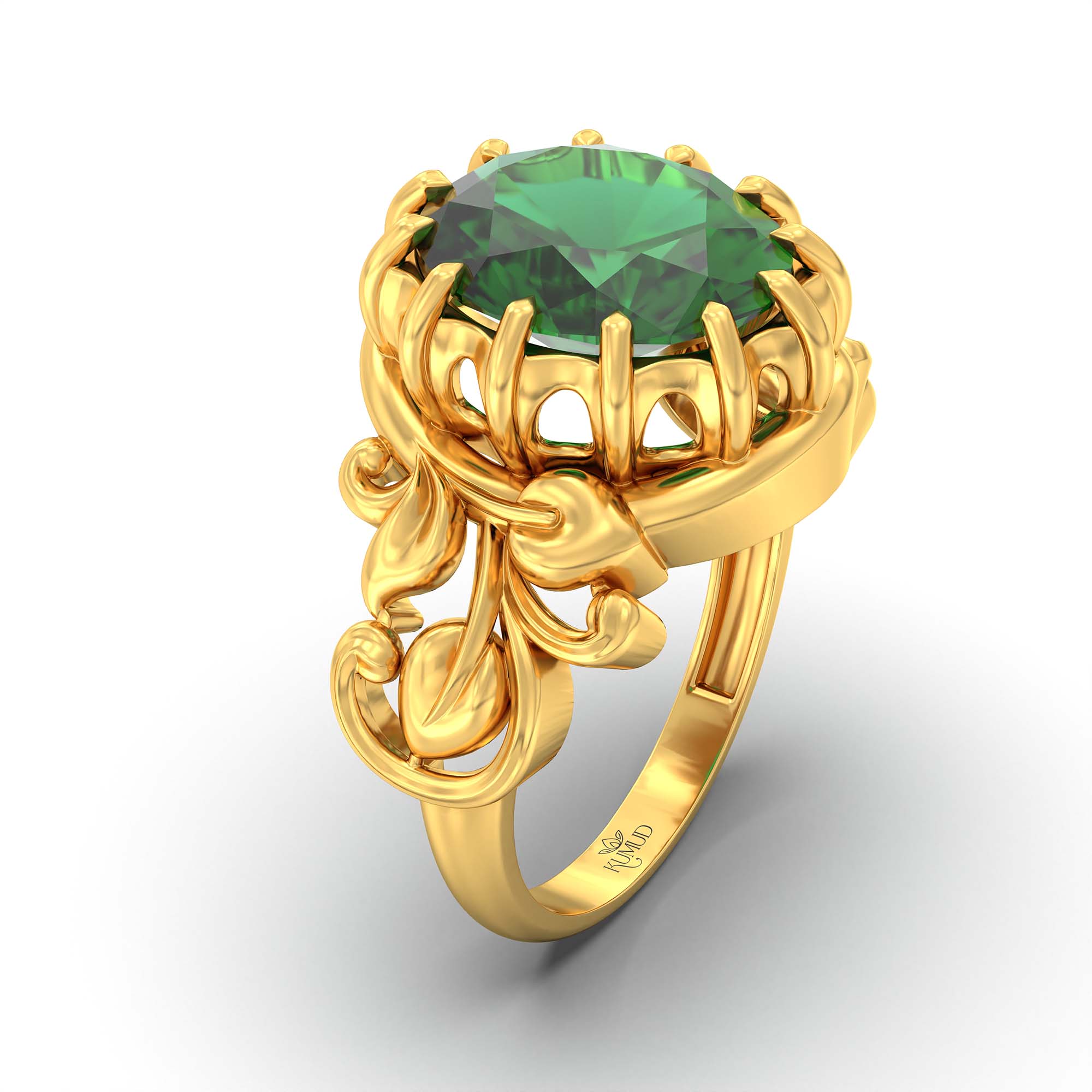 Emerald (Panna) Ring for Men in 22K Yellow Gold – Oval 14x11 mm, Prong Setting, 10 g (Design K12-5) thumbnail