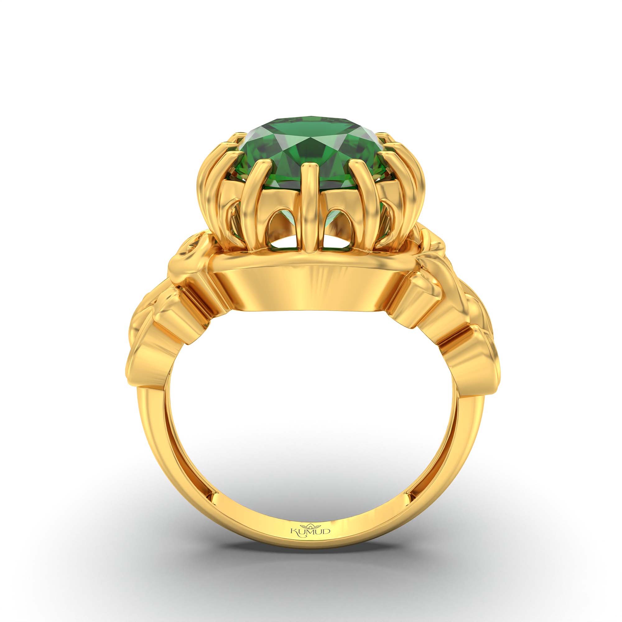 Emerald (Panna) Ring for Men in 22K Yellow Gold – Oval 14x11 mm, Prong Setting, 10 g (Design K12-5) thumbnail