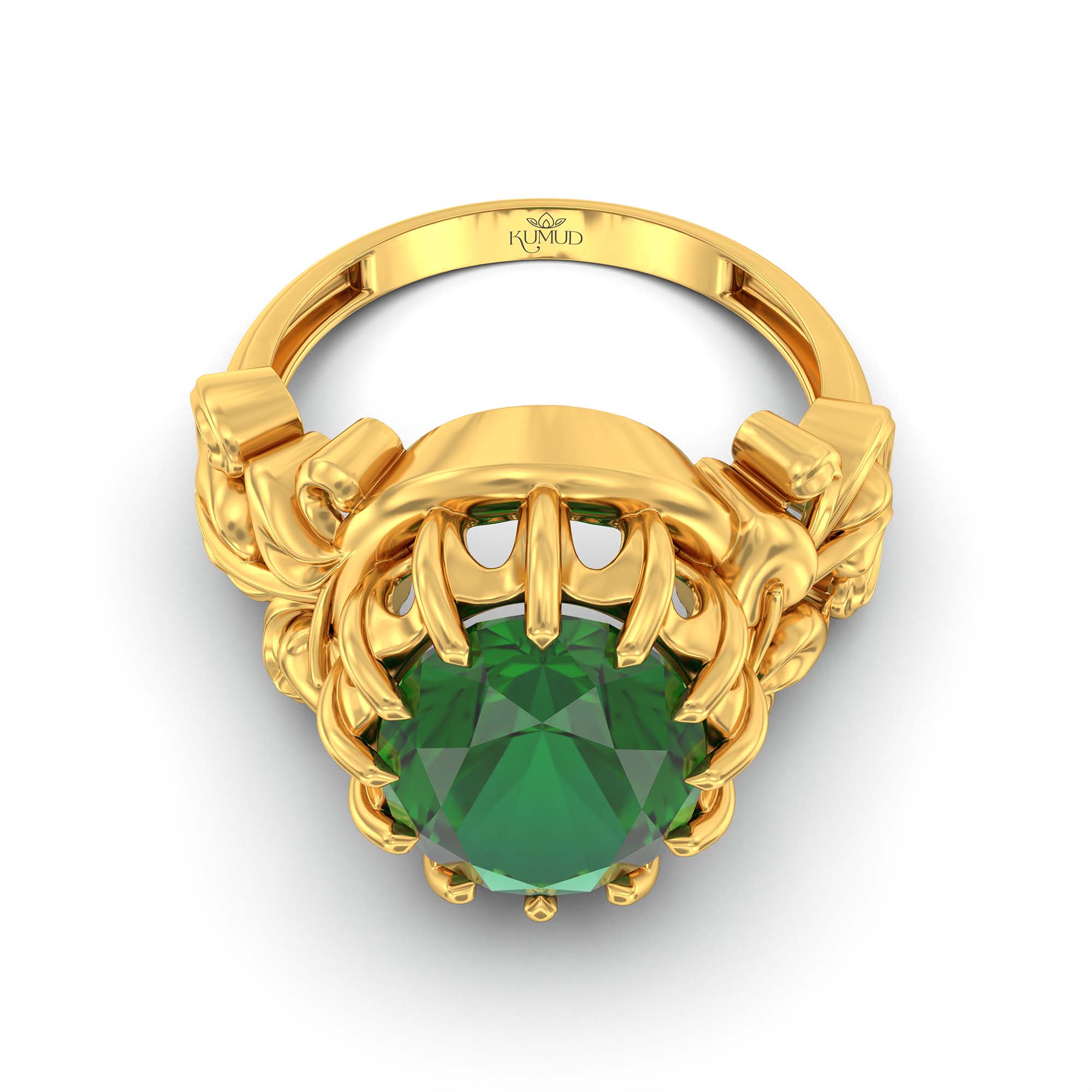 Emerald (Panna) Ring for Men in 22K Yellow Gold – Oval 14x11 mm, Prong Setting, 10 g (Design K12-5) thumbnail