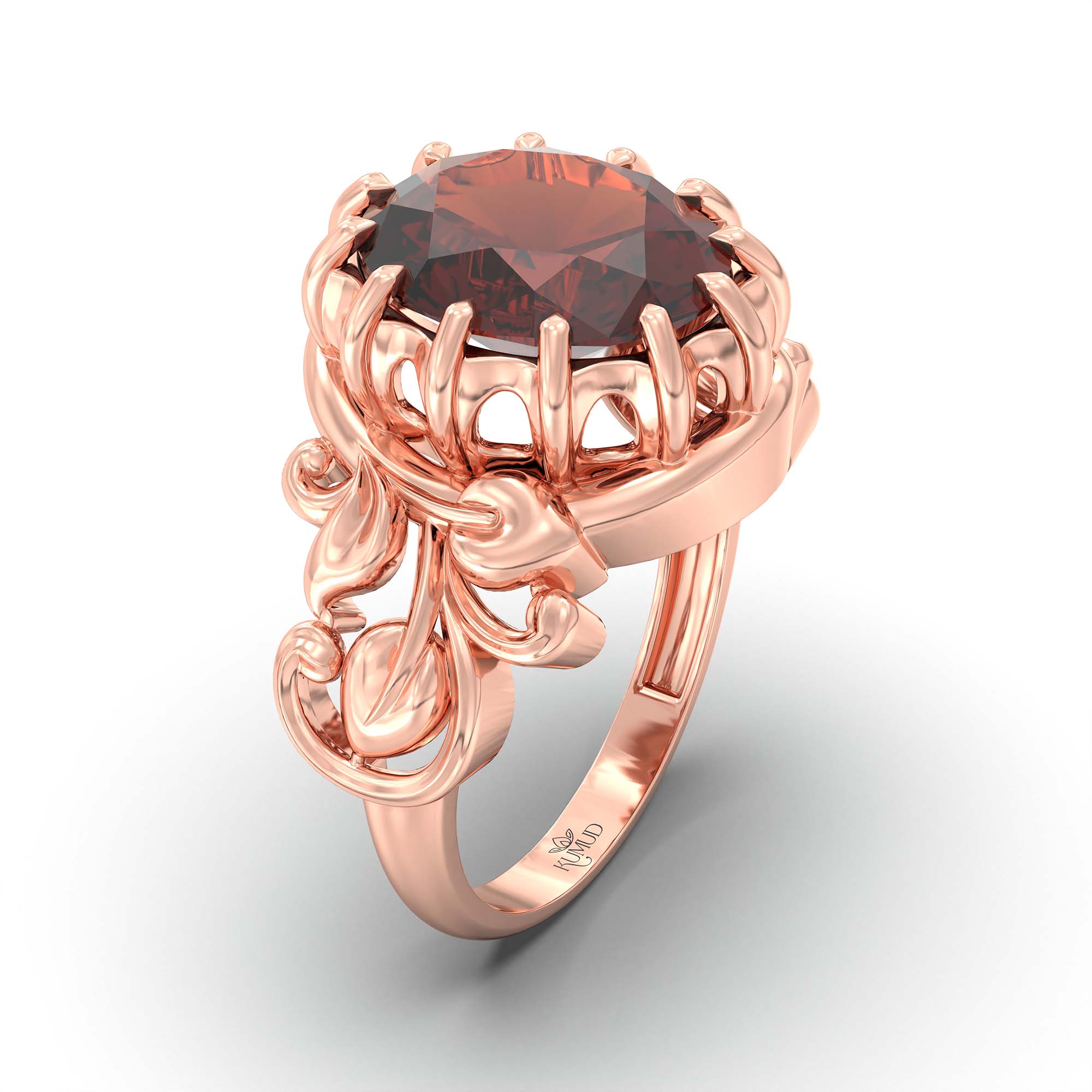 Hessonite (Gomed) Ring for Men in 18K Rose Gold – Oval 14x11 mm, Prong Setting, 10 g (Design K12-5) thumbnail