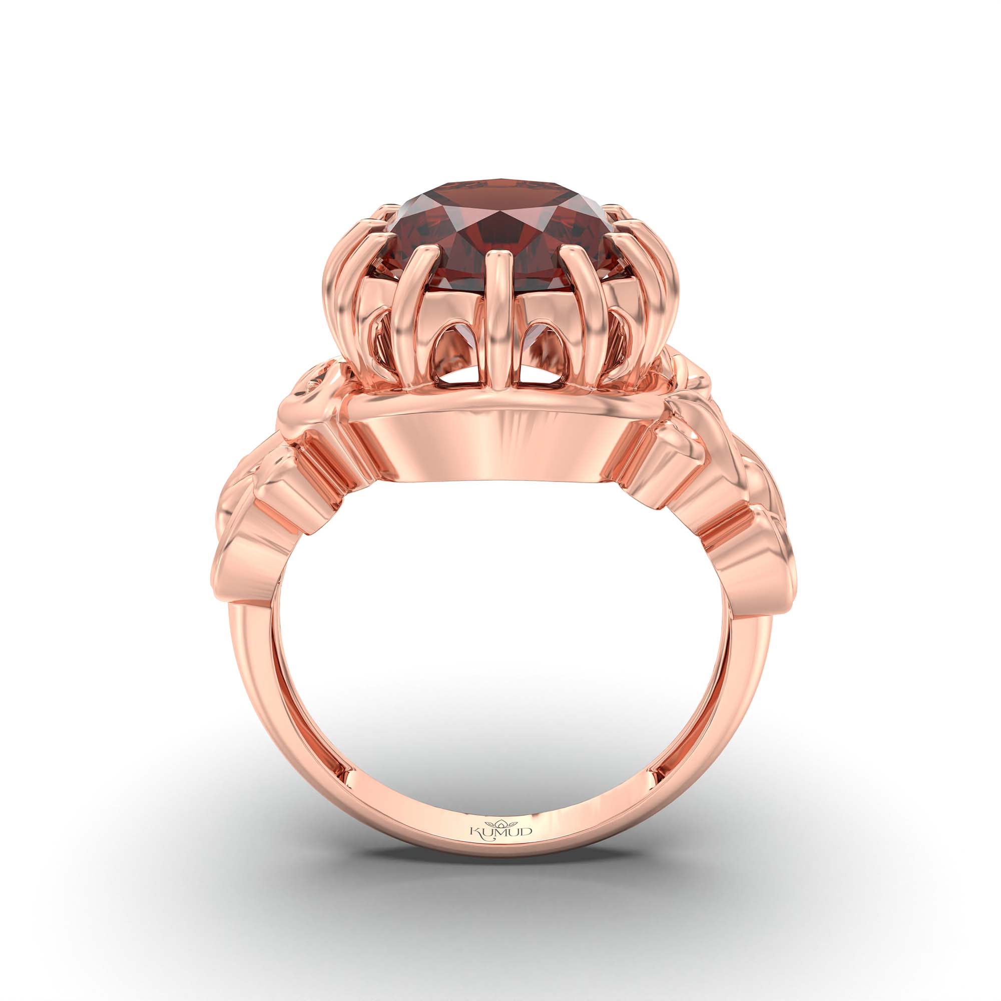 Hessonite (Gomed) Ring for Men in 18K Rose Gold – Oval 14x11 mm, Prong Setting, 10 g (Design K12-5) thumbnail