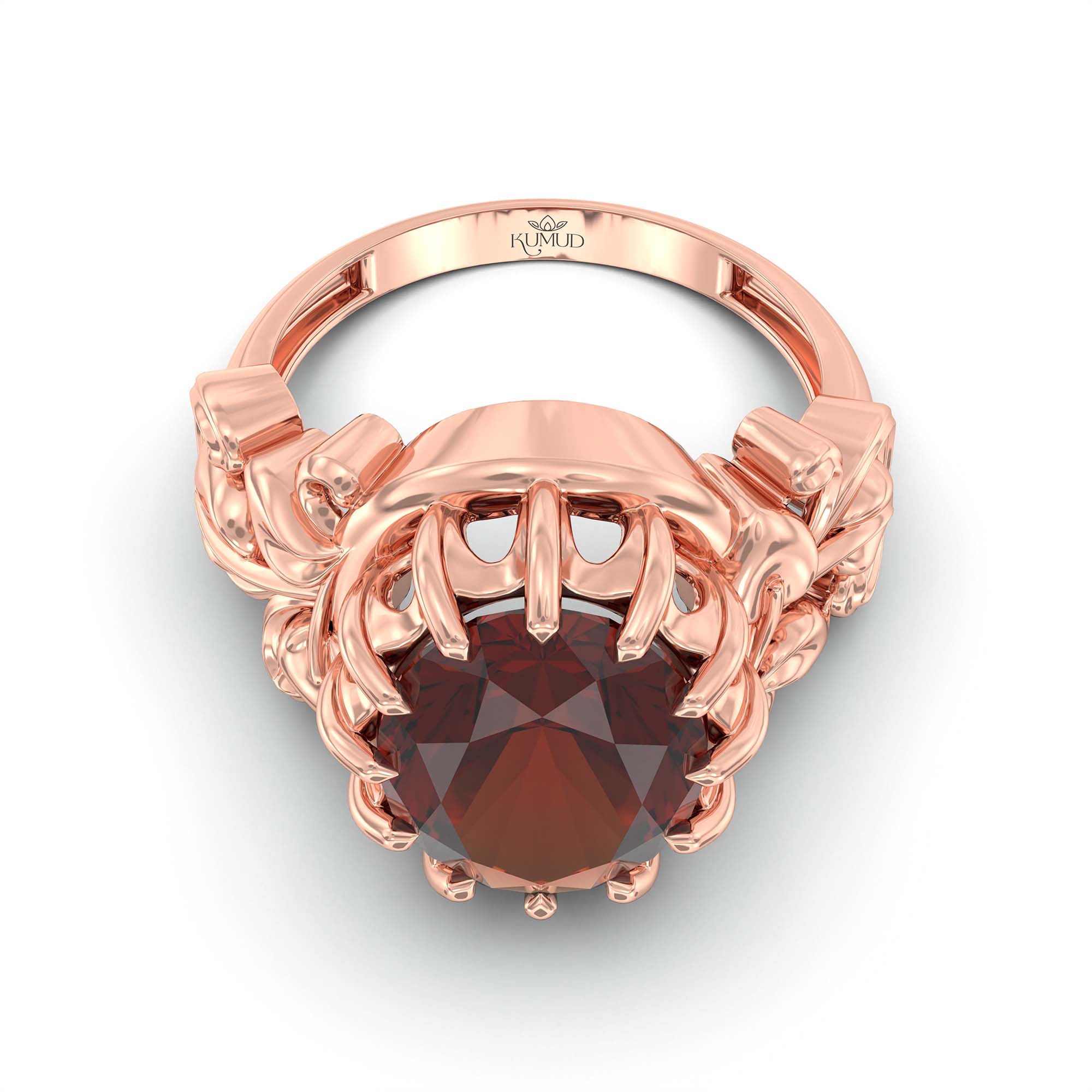 Hessonite (Gomed) Ring for Men in 18K Rose Gold – Oval 14x11 mm, Prong Setting, 10 g (Design K12-5) thumbnail
