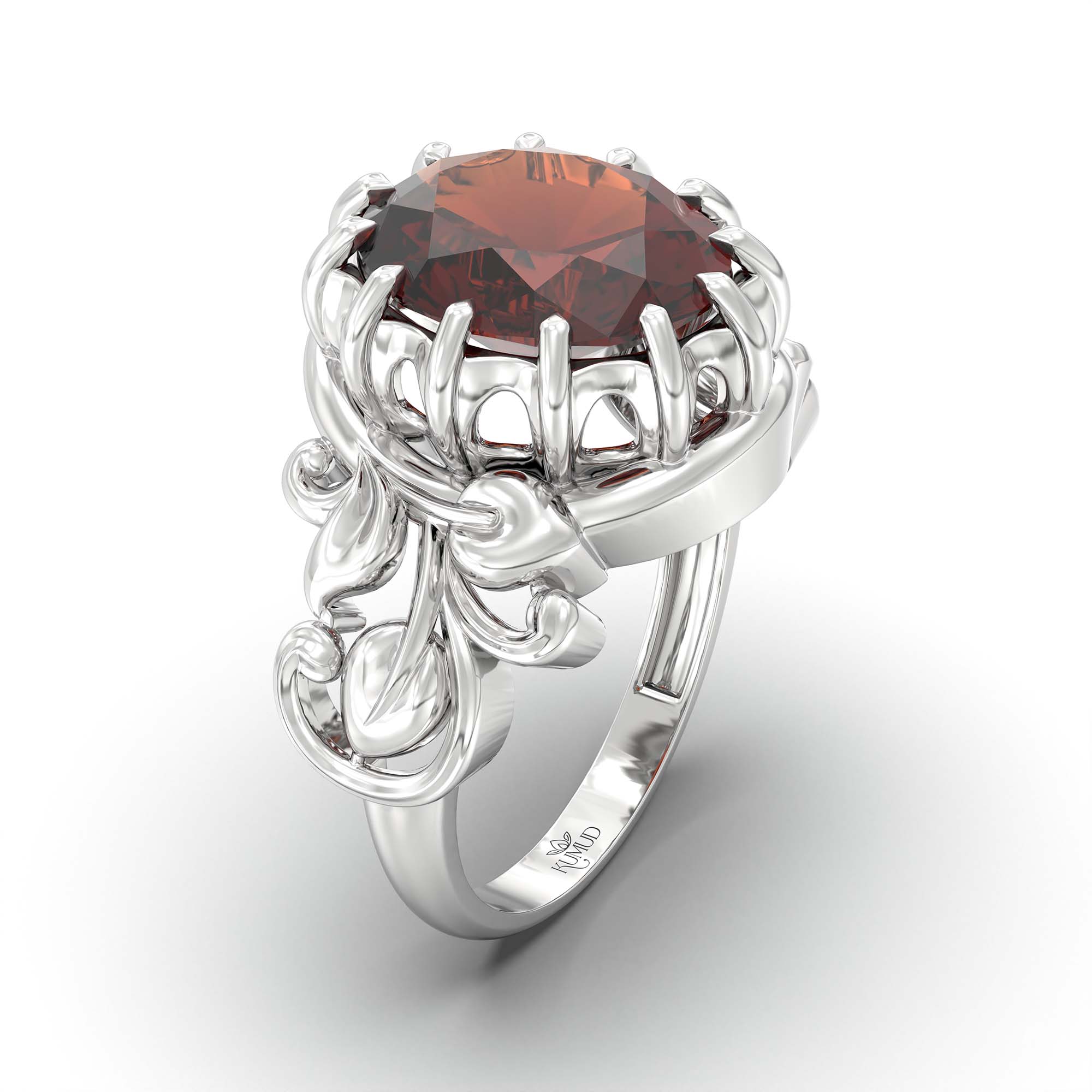 Hessonite (Gomed) Ring for Men in 925 Sterling Silver – Oval 14x11 mm, Prong Setting, 10 g (Design K12-5) thumbnail