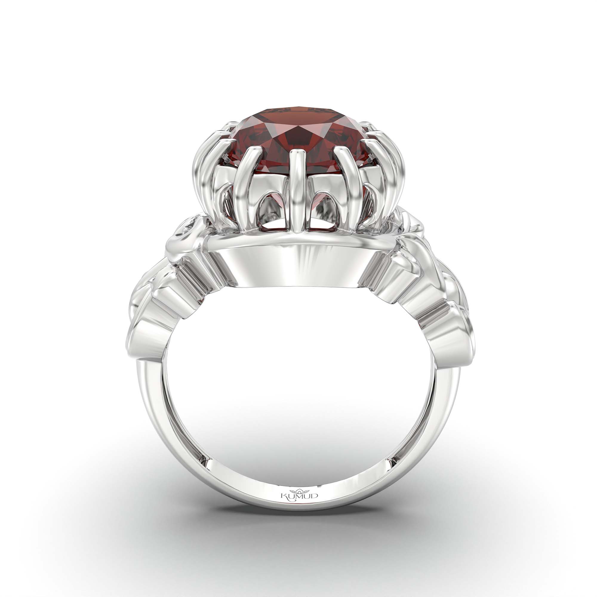 Hessonite (Gomed) Ring for Men in 925 Sterling Silver – Oval 14x11 mm, Prong Setting, 10 g (Design K12-5) thumbnail