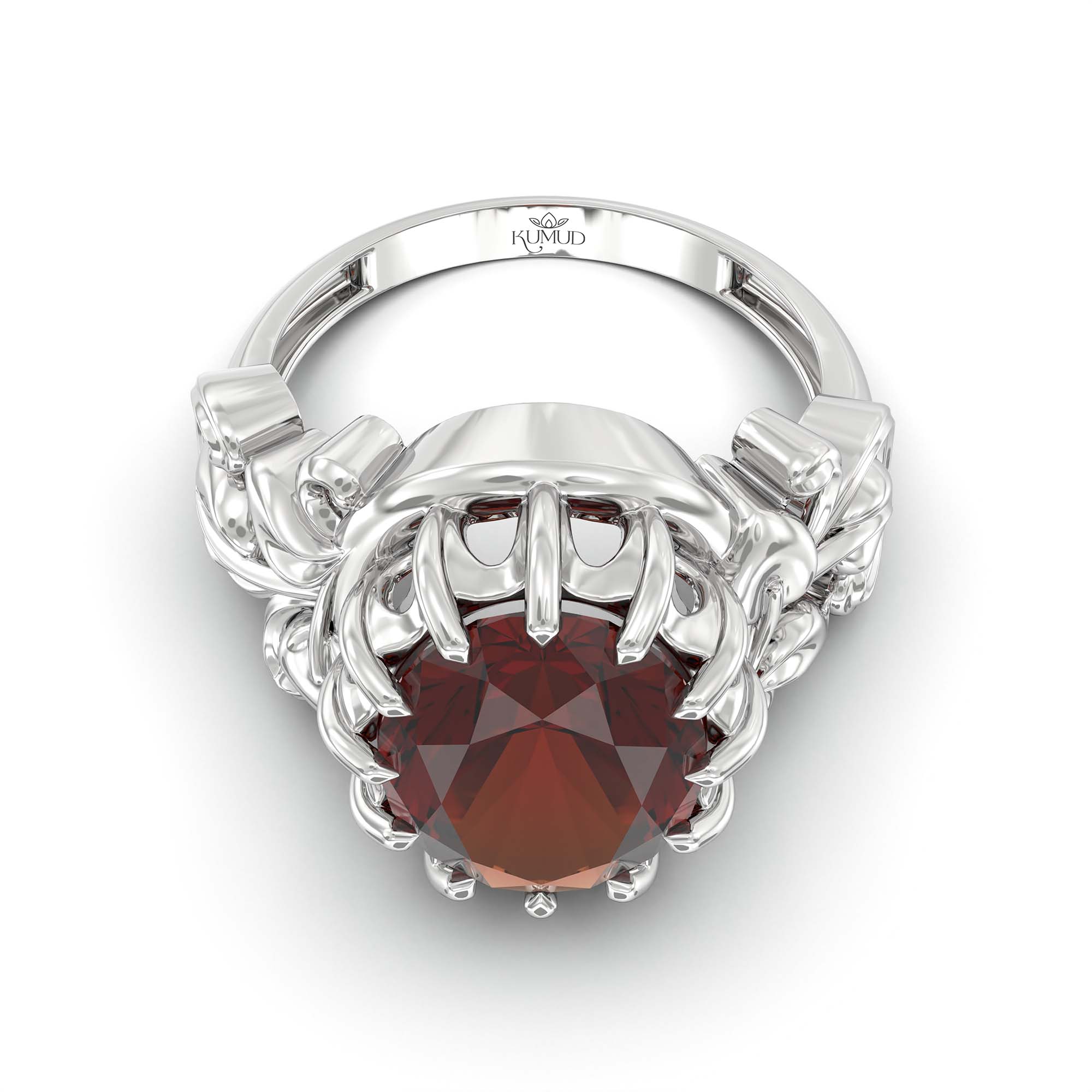 Hessonite (Gomed) Ring for Men in 18K White Gold – Oval 14x11 mm, Prong Setting, 10 g (Design K12-5) thumbnail