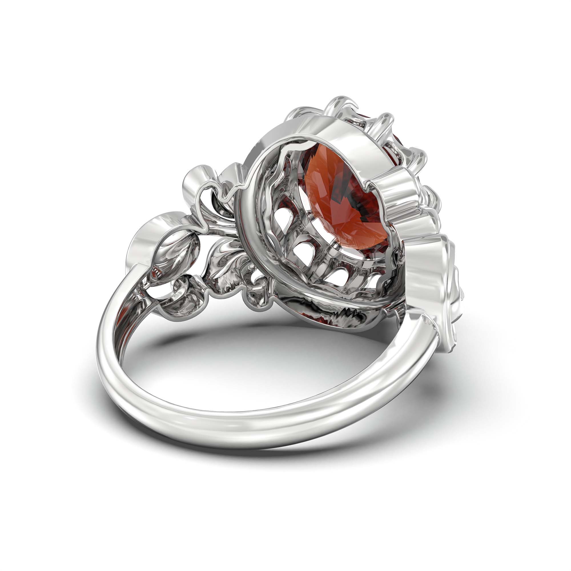 Hessonite (Gomed) Ring for Men in 18K White Gold – Oval 14x11 mm, Prong Setting, 10 g (Design K12-5) thumbnail