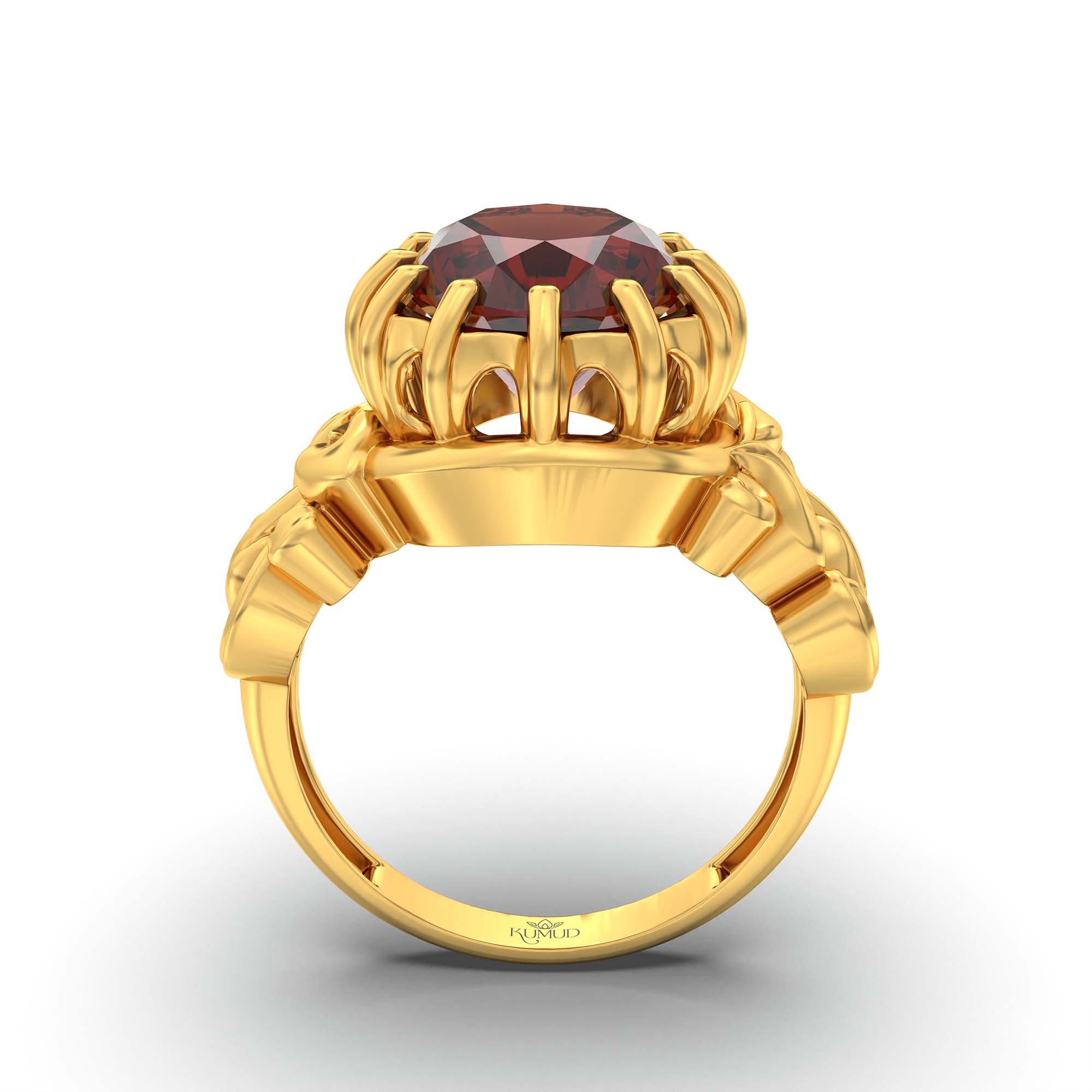 Hessonite (Gomed) Ring for Men in 22K Yellow Gold – Oval 14x11 mm, Prong Setting, 10 g (Design K12-5) thumbnail