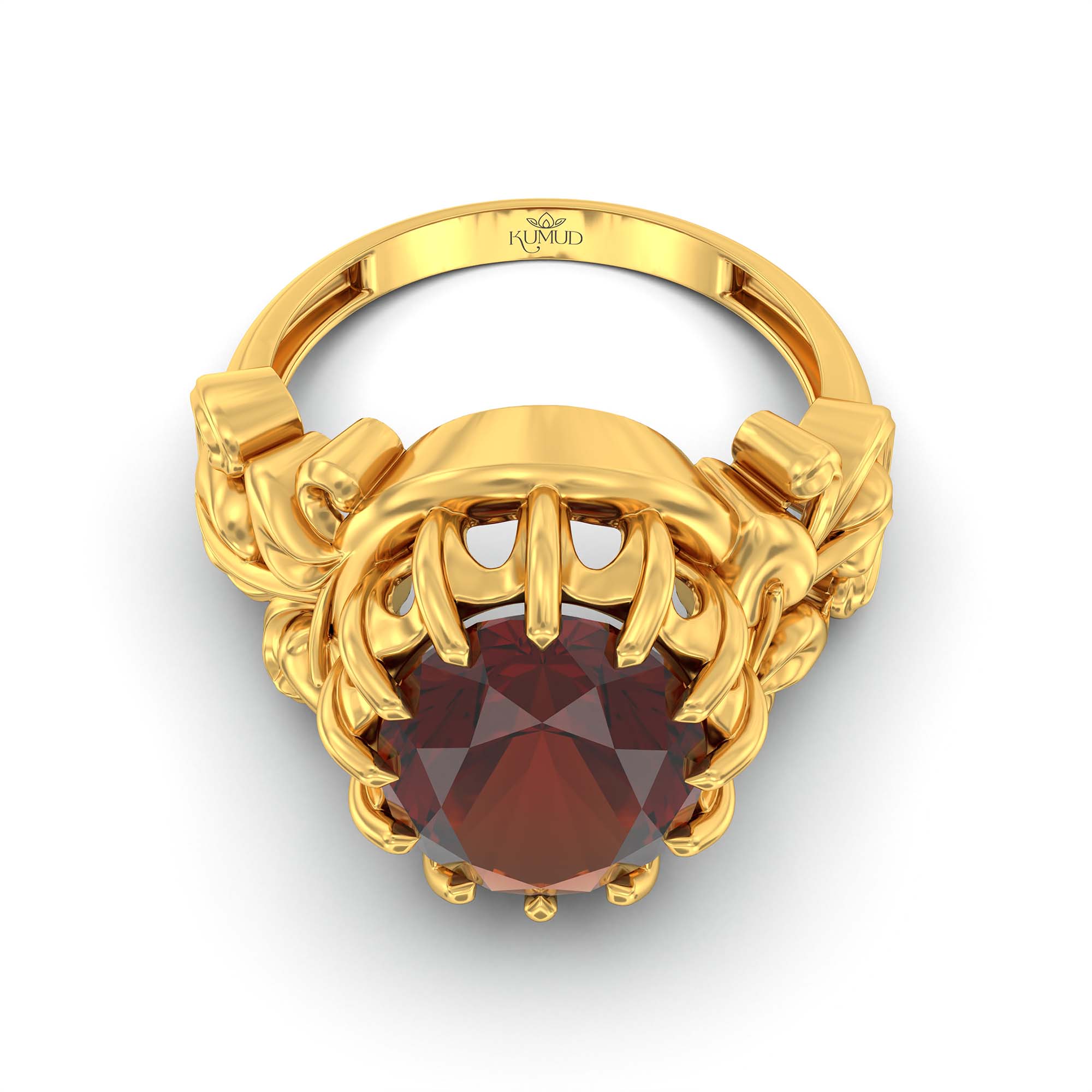 Hessonite (Gomed) Ring for Men in 22K Yellow Gold – Oval 14x11 mm, Prong Setting, 10 g (Design K12-5) thumbnail