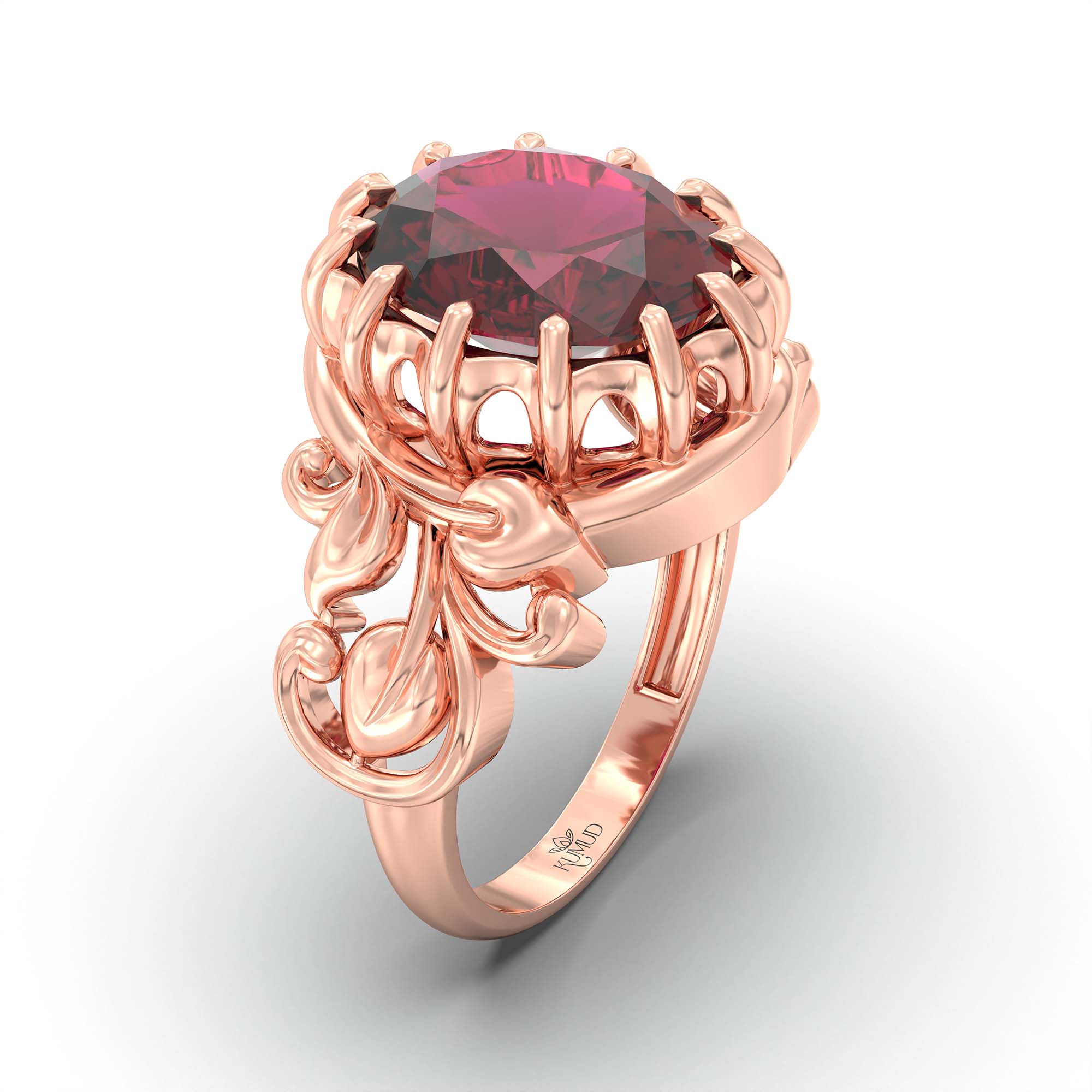 Ruby (Manik) Ring for Men in 18K Rose Gold – Oval 14x11 mm, Prong Setting, 10 g (Design K12-5) thumbnail