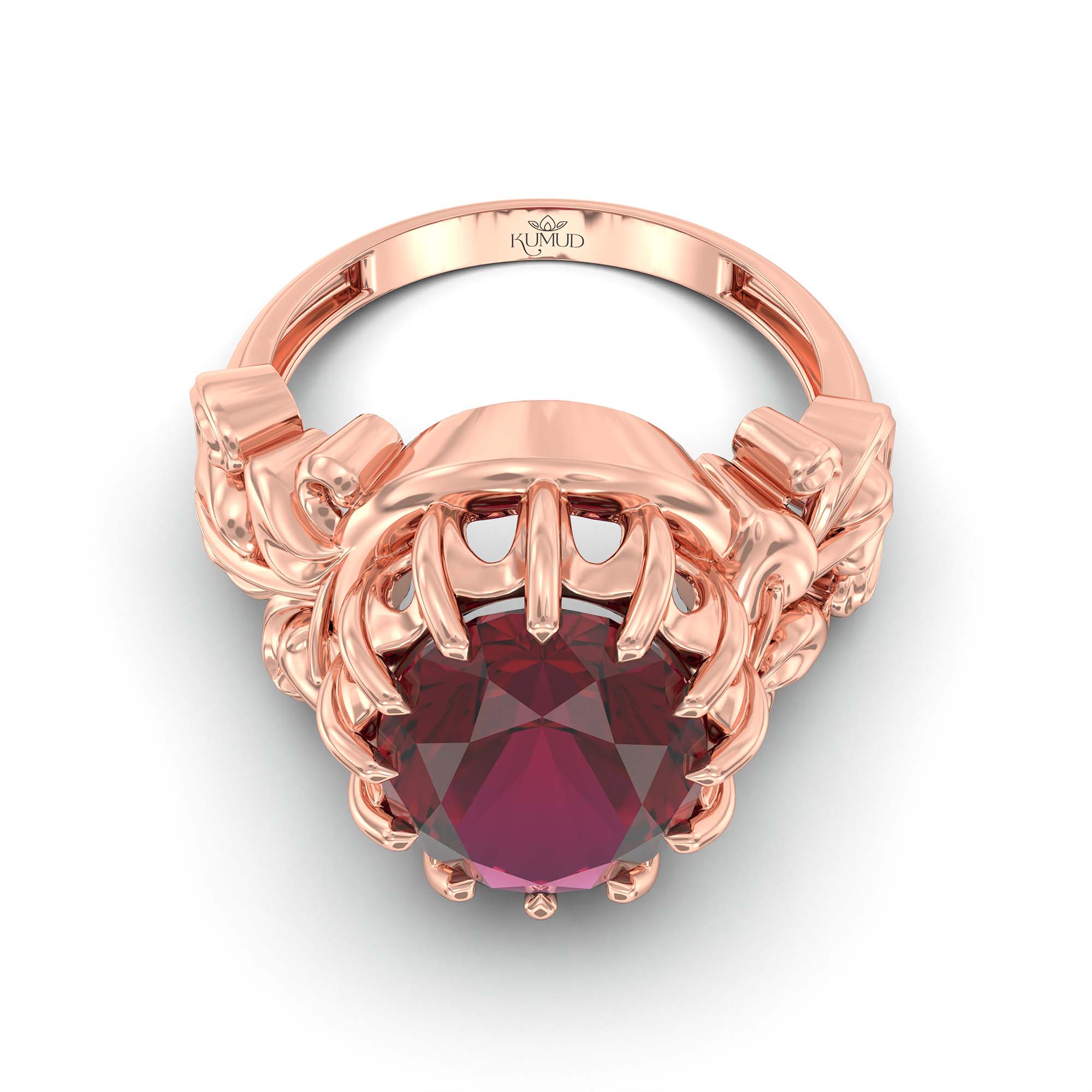Ruby (Manik) Ring for Men in 18K Rose Gold – Oval 14x11 mm, Prong Setting, 10 g (Design K12-5) thumbnail