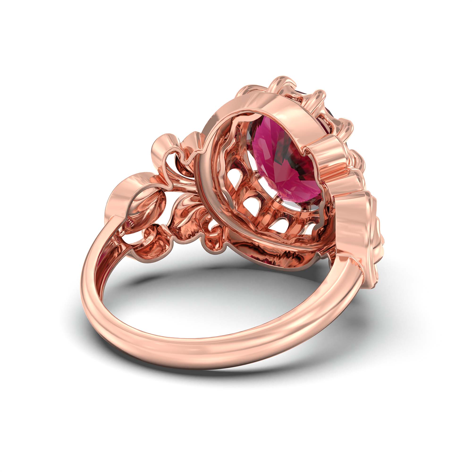 Ruby (Manik) Ring for Men in 18K Rose Gold – Oval 14x11 mm, Prong Setting, 10 g (Design K12-5) thumbnail