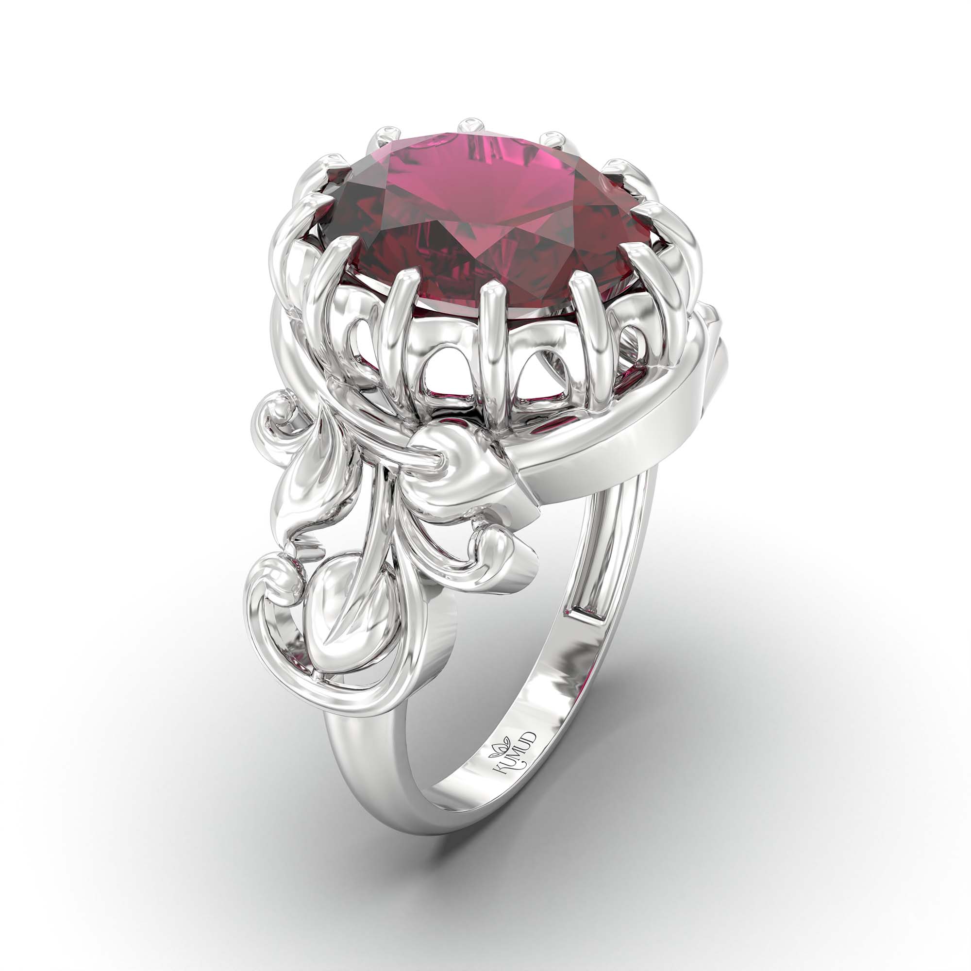 Ruby (Manik) Ring for Men in 18K White Gold – Oval 14x11 mm, Prong Setting, 10 g (Design K12-5) thumbnail