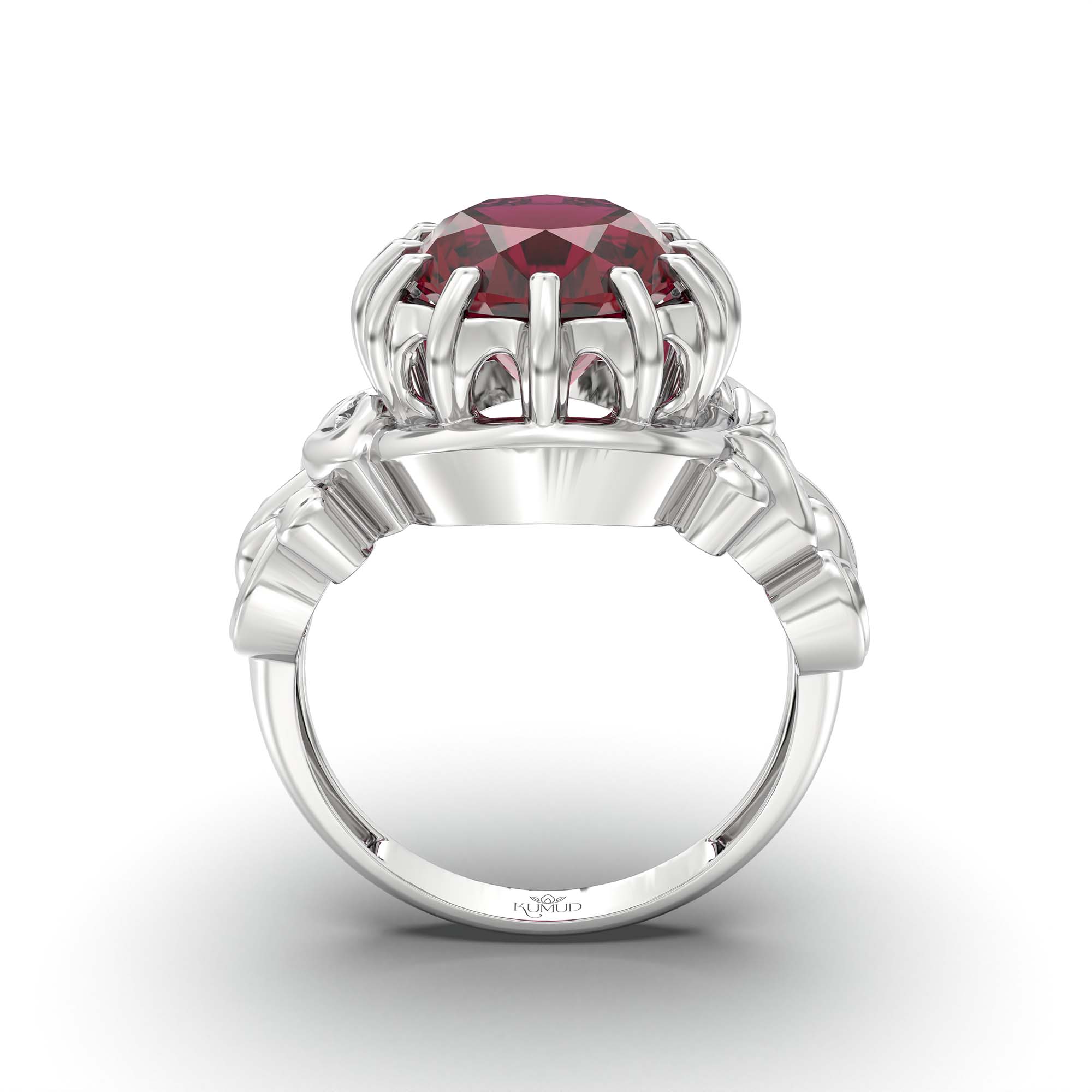 Ruby (Manik) Ring for Men in 18K White Gold – Oval 14x11 mm, Prong Setting, 10 g (Design K12-5) thumbnail