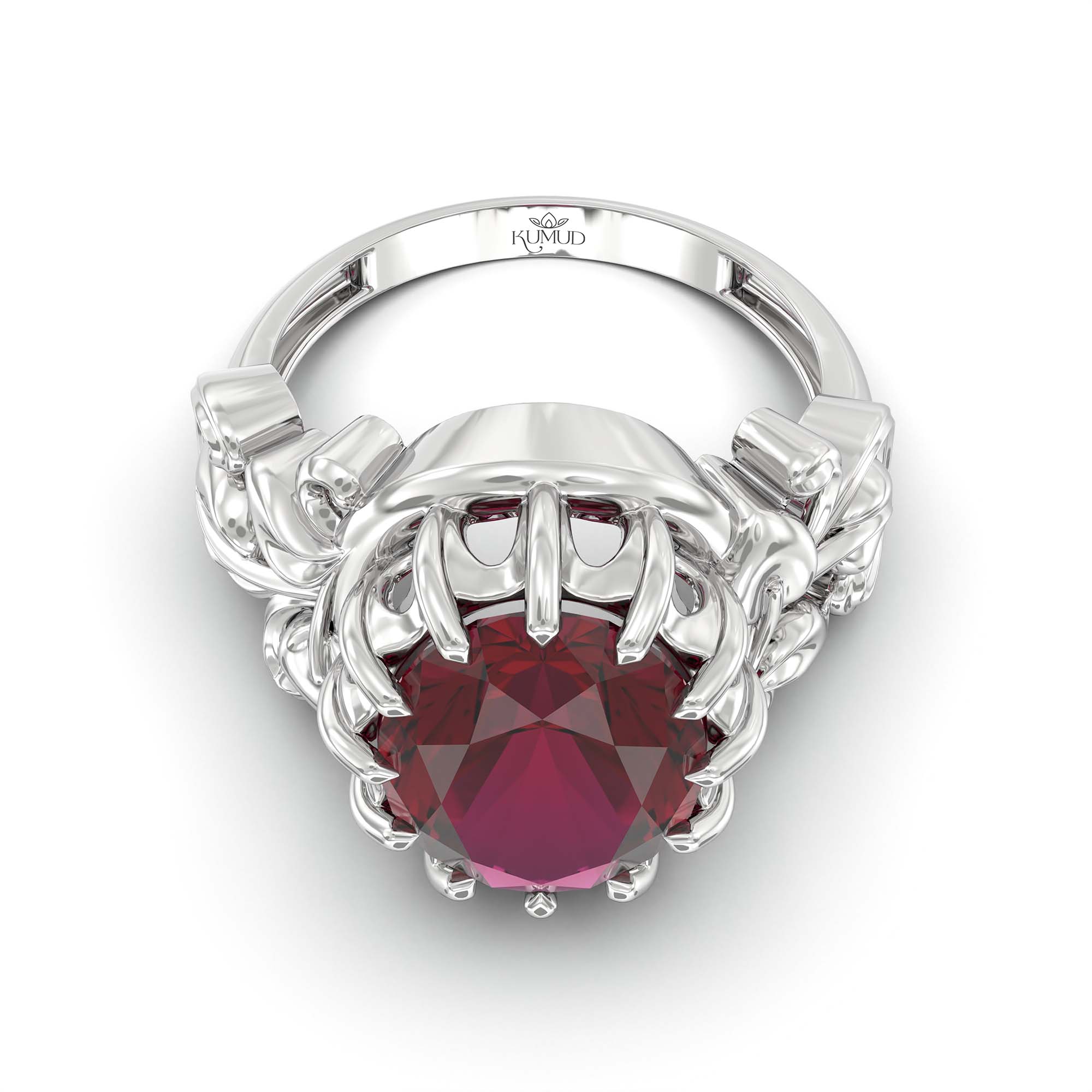 Ruby (Manik) Ring for Men in 18K White Gold – Oval 14x11 mm, Prong Setting, 10 g (Design K12-5) thumbnail