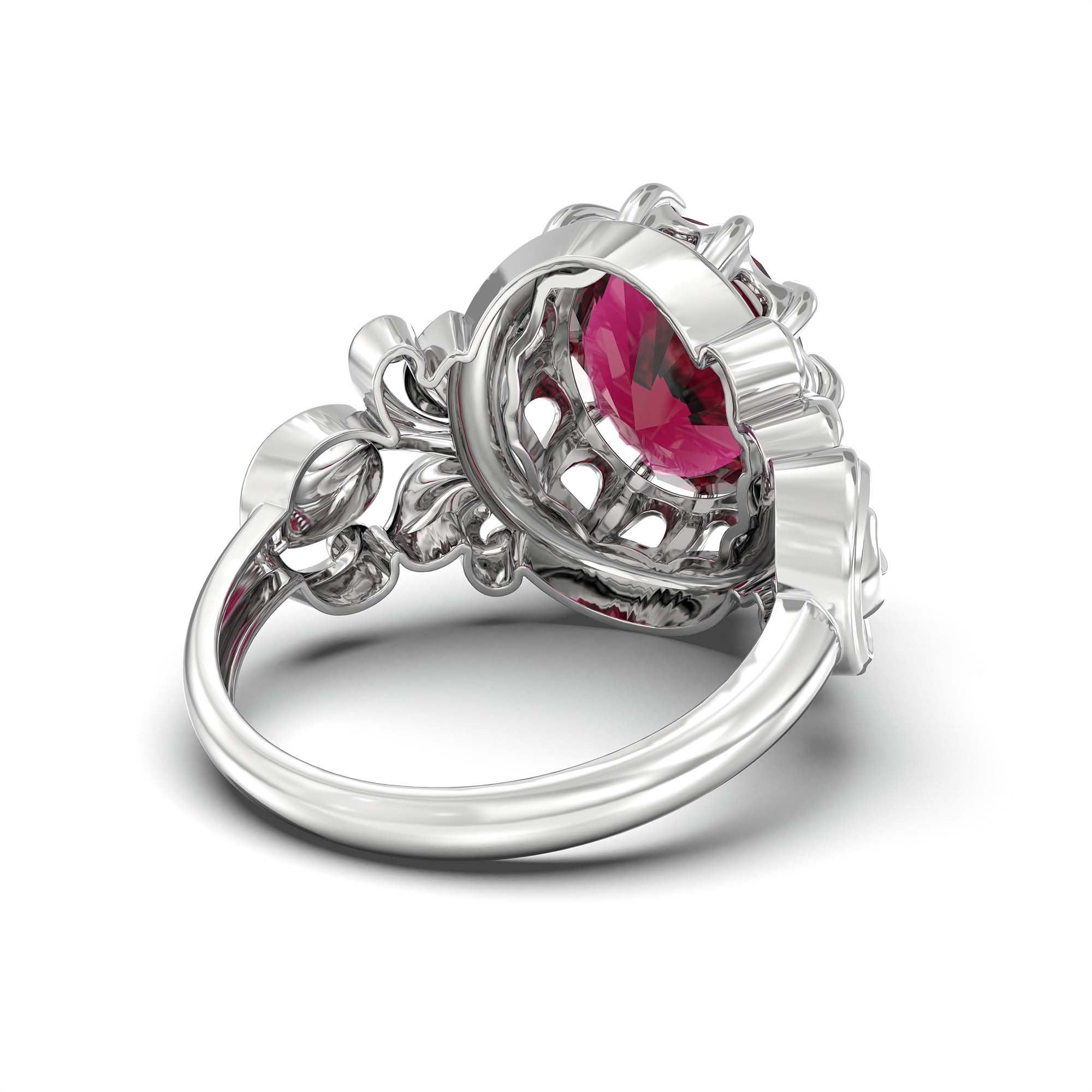 Ruby (Manik) Ring for Men in 18K White Gold – Oval 14x11 mm, Prong Setting, 10 g (Design K12-5) thumbnail
