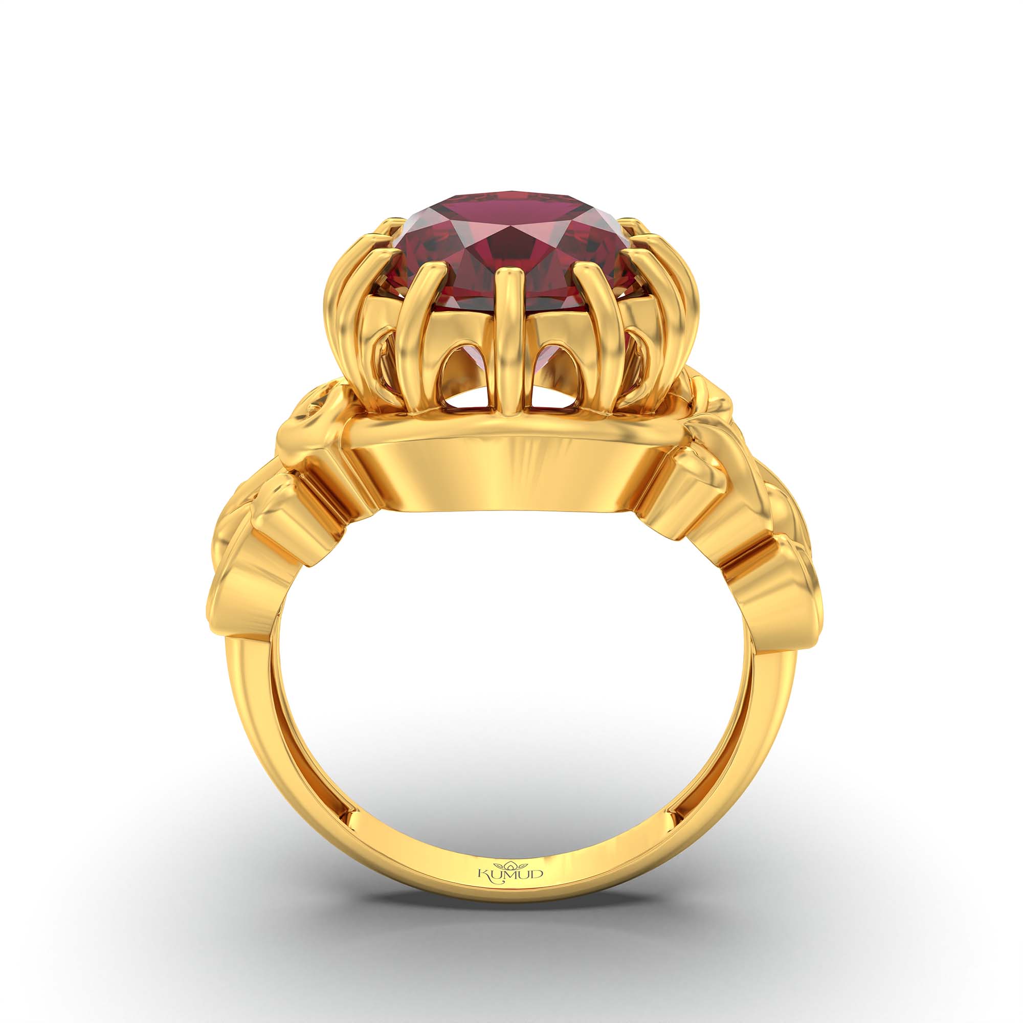Ruby (Manik) Ring for Men in 22K Yellow Gold – Oval 14x11 mm, Prong Setting, 10 g (Design K12-5) thumbnail