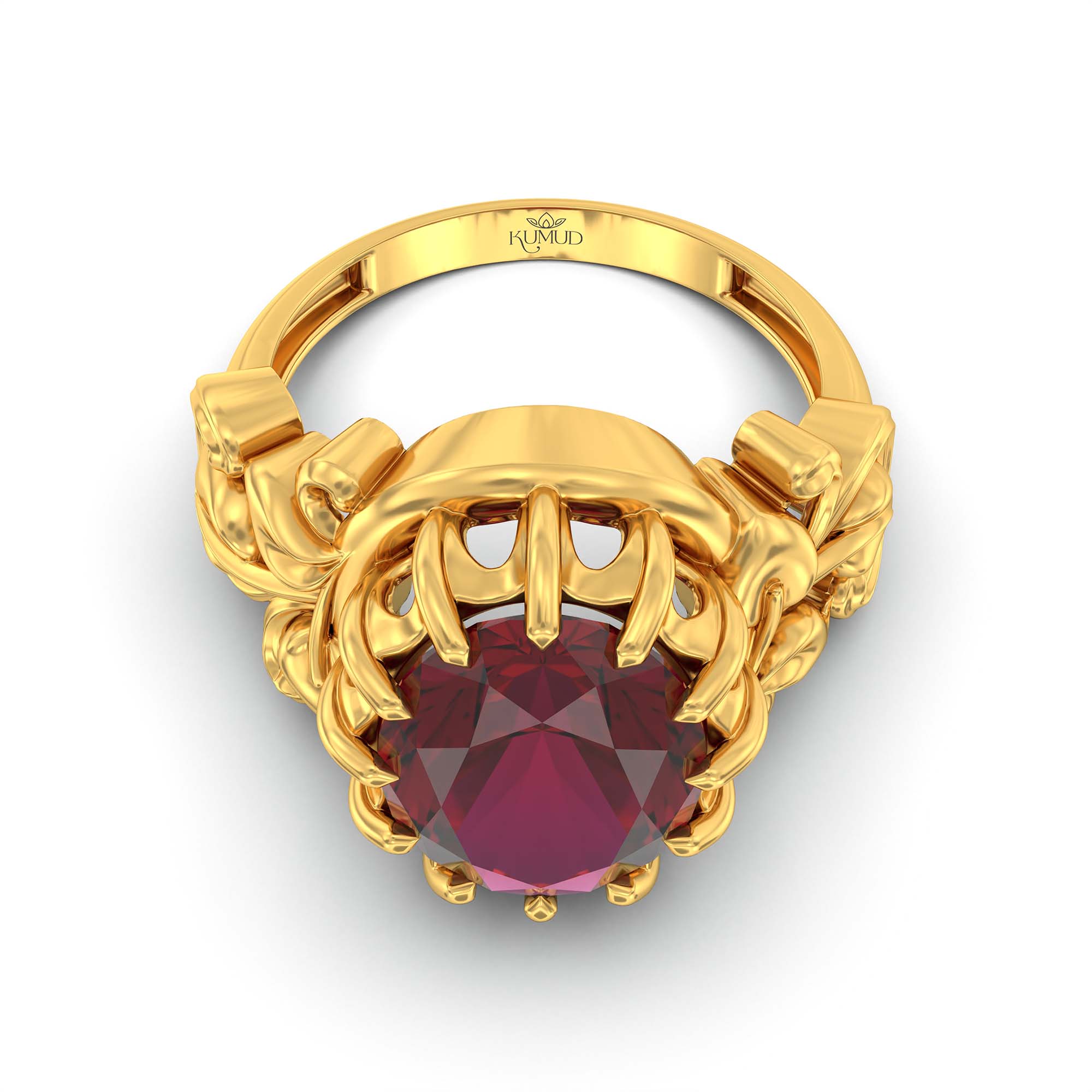 Ruby (Manik) Ring for Men in 22K Yellow Gold – Oval 14x11 mm, Prong Setting, 10 g (Design K12-5) thumbnail