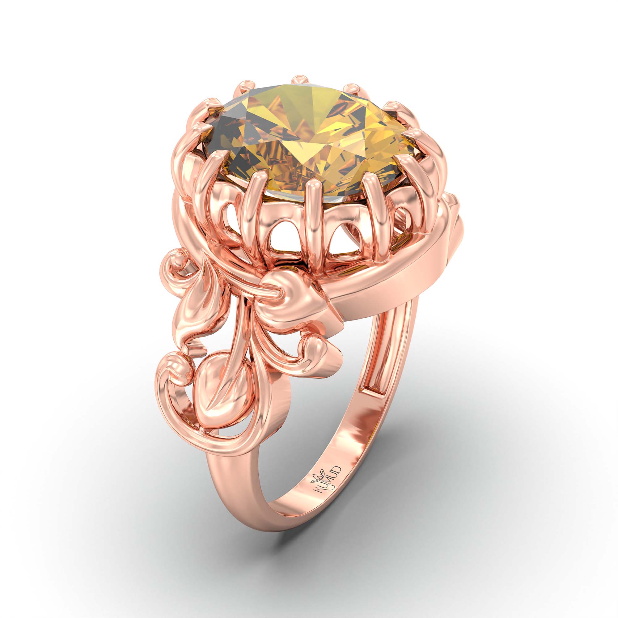 Yellow Sapphire (Pukhraj) Ring for Men in 18K Rose Gold – Oval 14x11 mm, Prong Setting, 10 g (Design K12-5) thumbnail