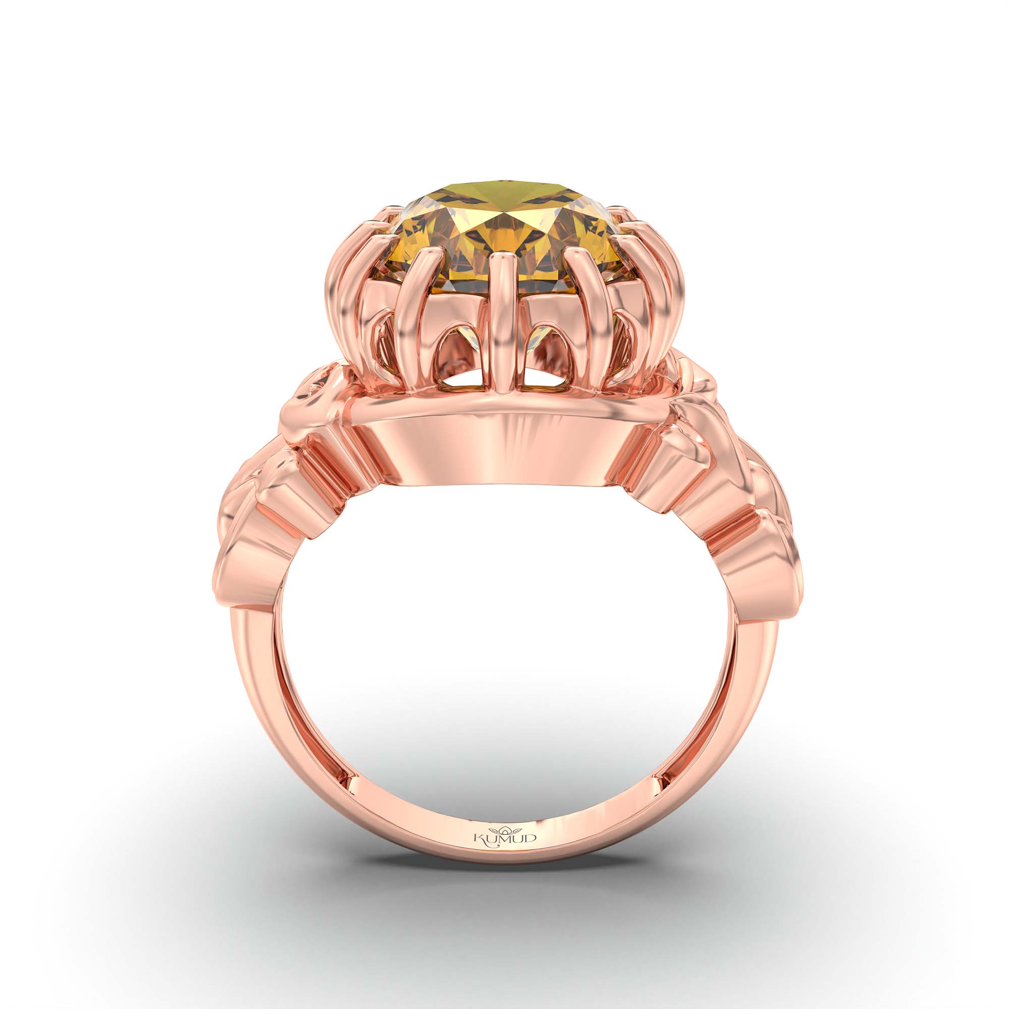 Yellow Sapphire (Pukhraj) Ring for Men in 18K Rose Gold – Oval 14x11 mm, Prong Setting, 10 g (Design K12-5) thumbnail