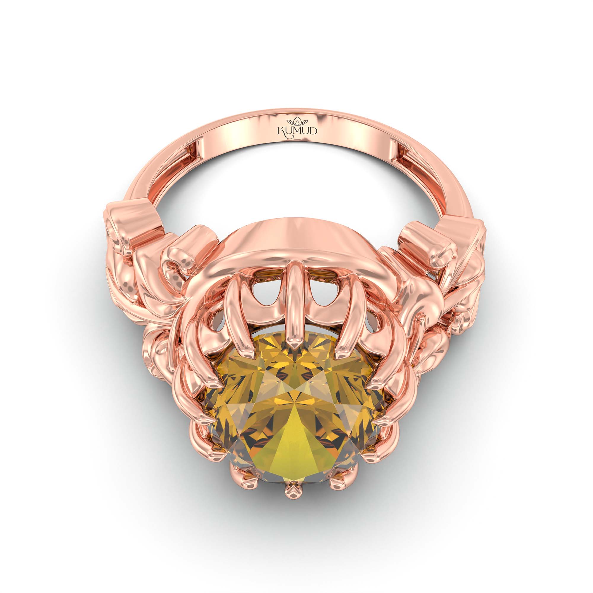 Yellow Sapphire (Pukhraj) Ring for Men in 18K Rose Gold – Oval 14x11 mm, Prong Setting, 10 g (Design K12-5) thumbnail