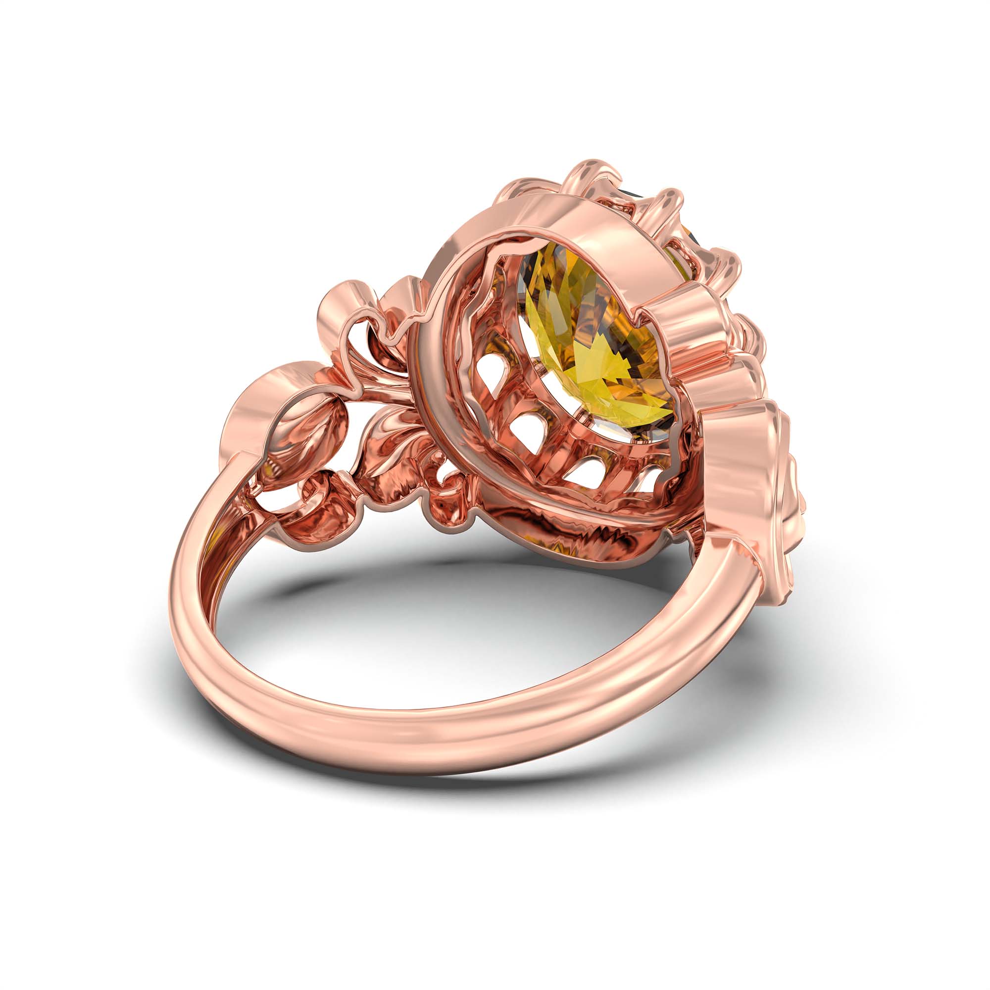 Yellow Sapphire (Pukhraj) Ring for Men in 18K Rose Gold – Oval 14x11 mm, Prong Setting, 10 g (Design K12-5) thumbnail