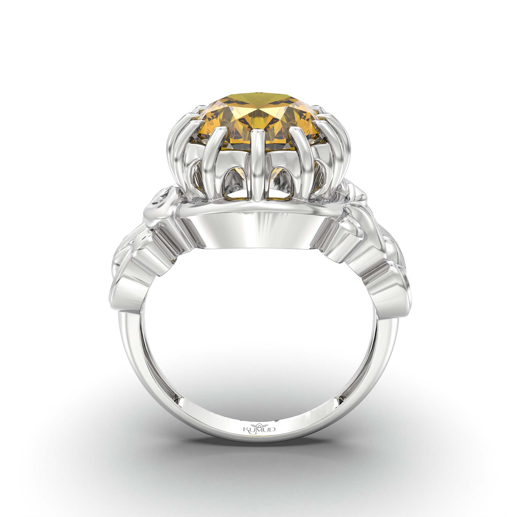 Yellow Sapphire (Pukhraj) Ring for Men in 18K White Gold – Oval 14x11 mm, Prong Setting, 10 g (Design K12-5) thumbnail