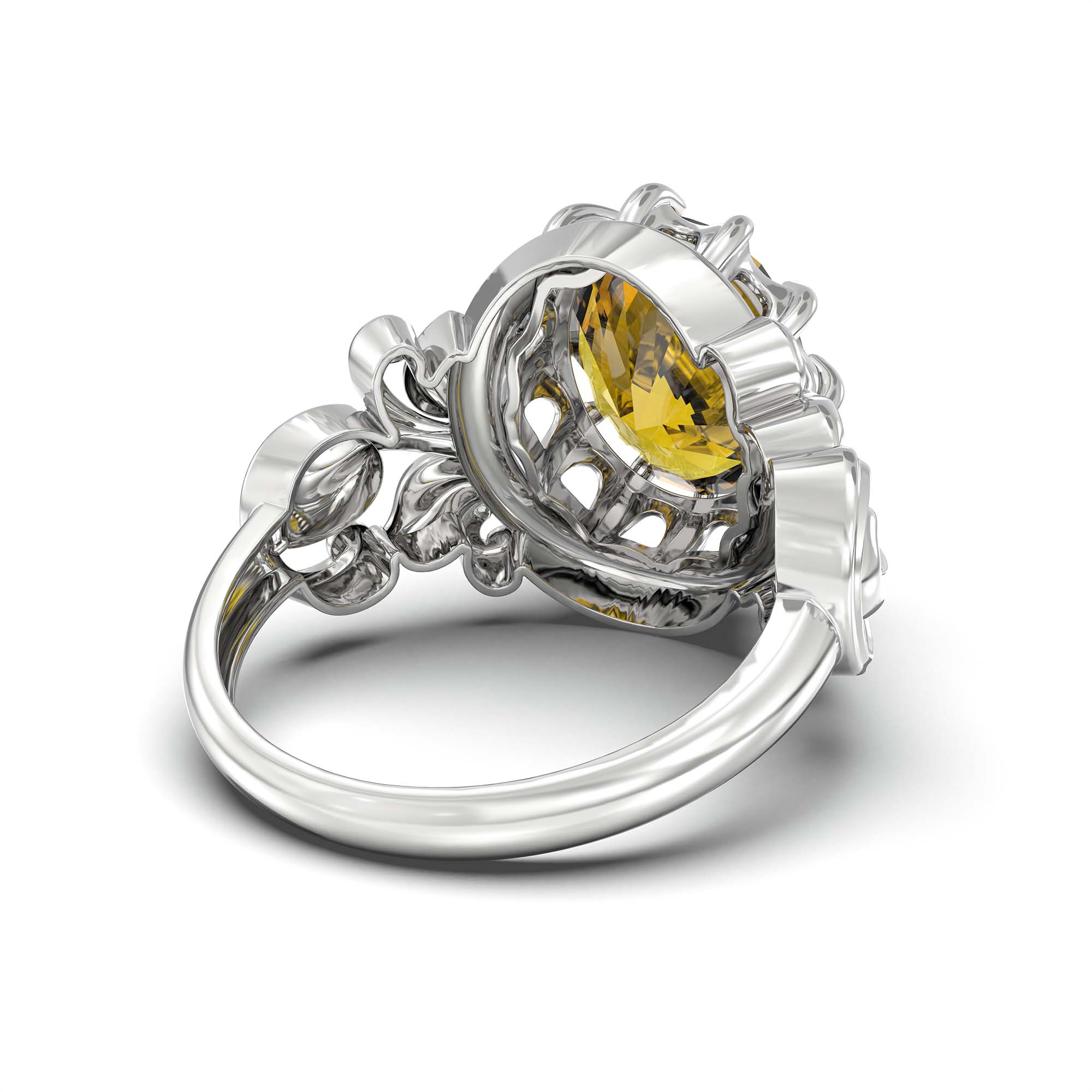 Yellow Sapphire (Pukhraj) Ring for Men in 18K White Gold – Oval 14x11 mm, Prong Setting, 10 g (Design K12-5) thumbnail