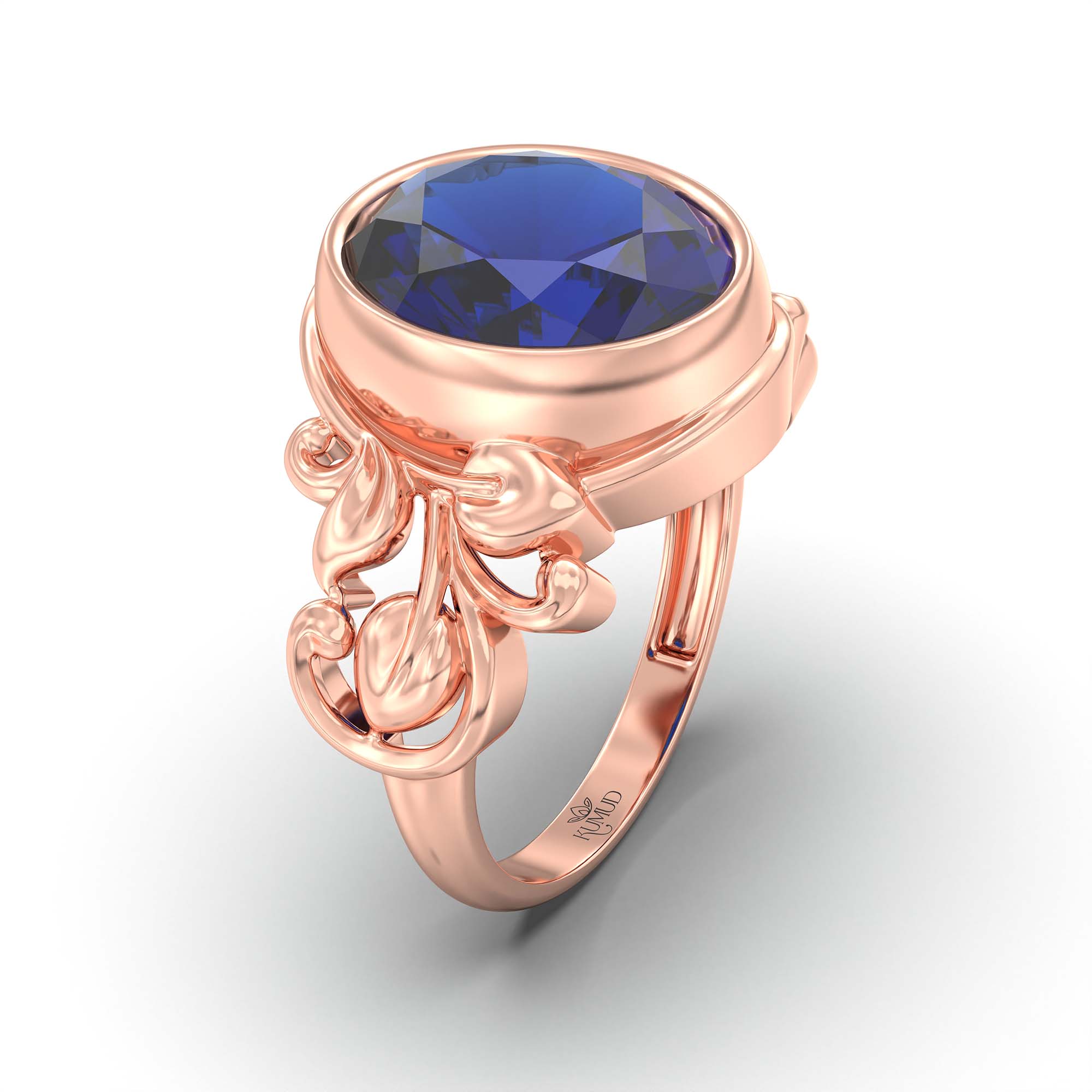 Blue Sapphire (Neelam) Ring for Men in 18K Rose Gold – Oval 14x11 mm, Bezel Setting, 9 g (Design K12-5) thumbnail