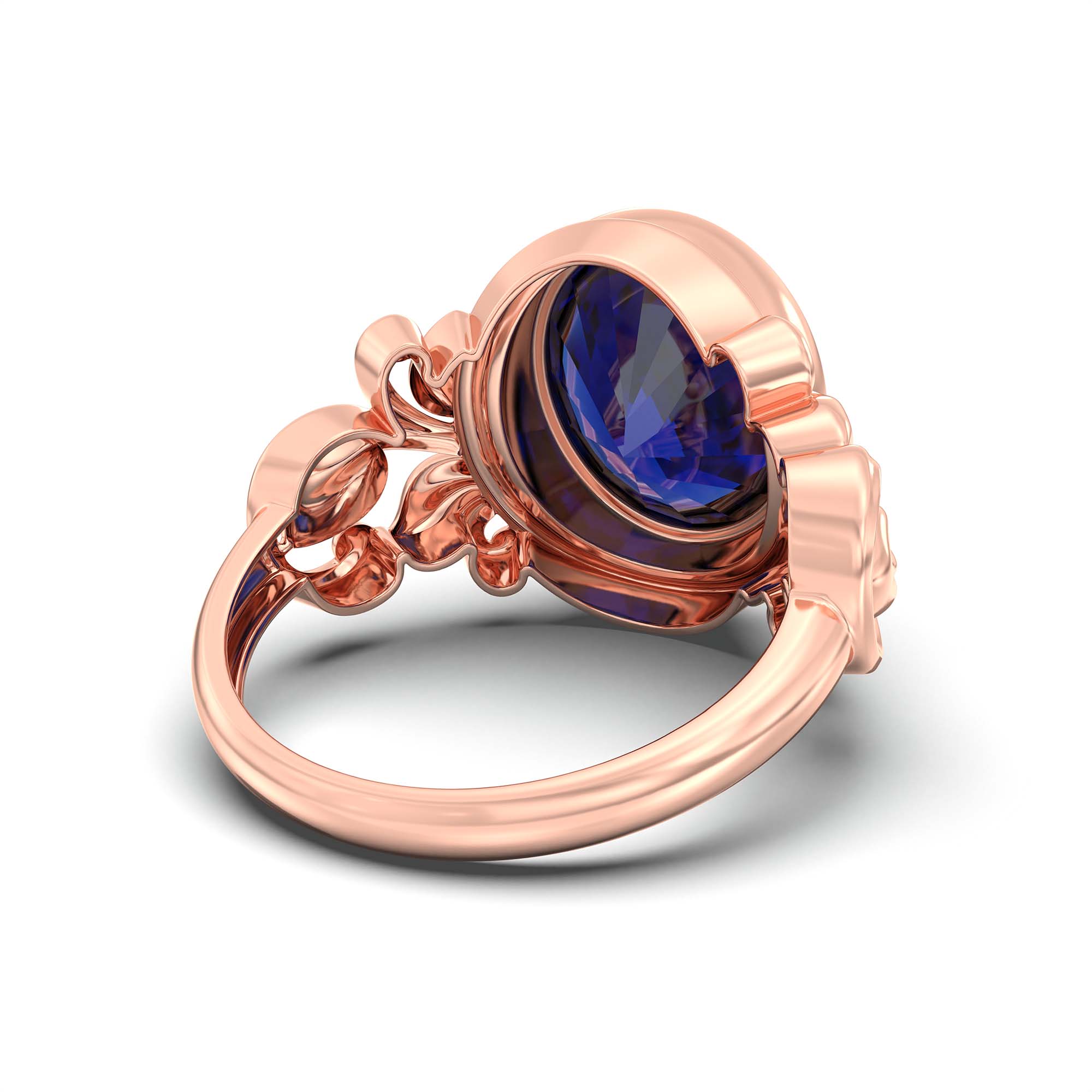 Blue Sapphire (Neelam) Ring for Men in 18K Rose Gold – Oval 14x11 mm, Bezel Setting, 9 g (Design K12-5) thumbnail
