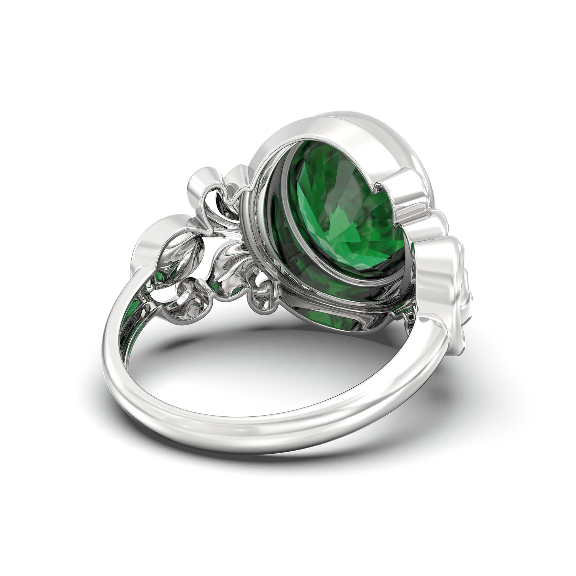 Emerald (Panna) Ring for Men in 18K White Gold – Oval 14x11 mm, Bezel Setting, 9 g (Design K12-5) thumbnail