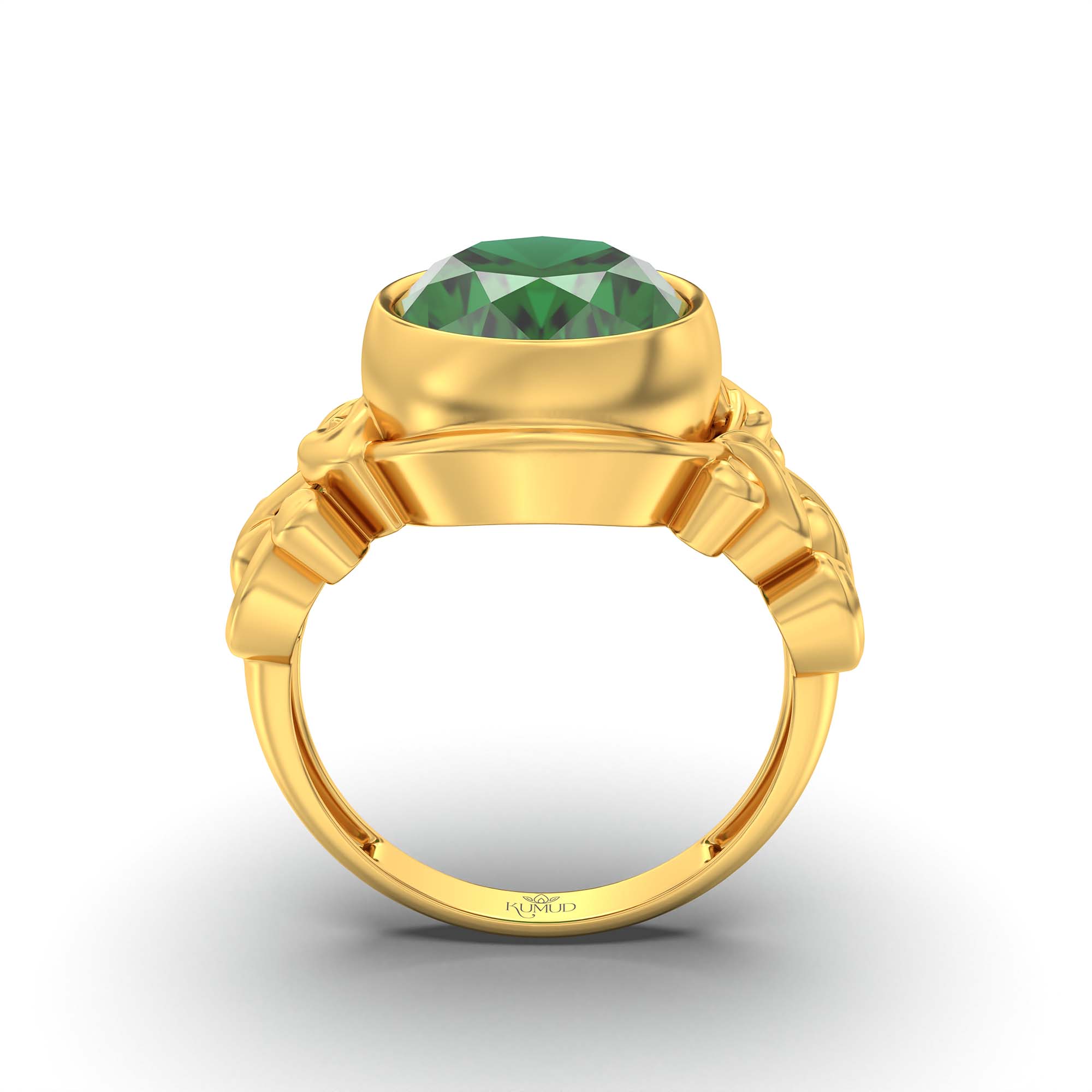 Emerald (Panna) Ring for Men in 22K Yellow Gold – Oval 14x11 mm, Bezel Setting, 9 g (Design K12-5) thumbnail