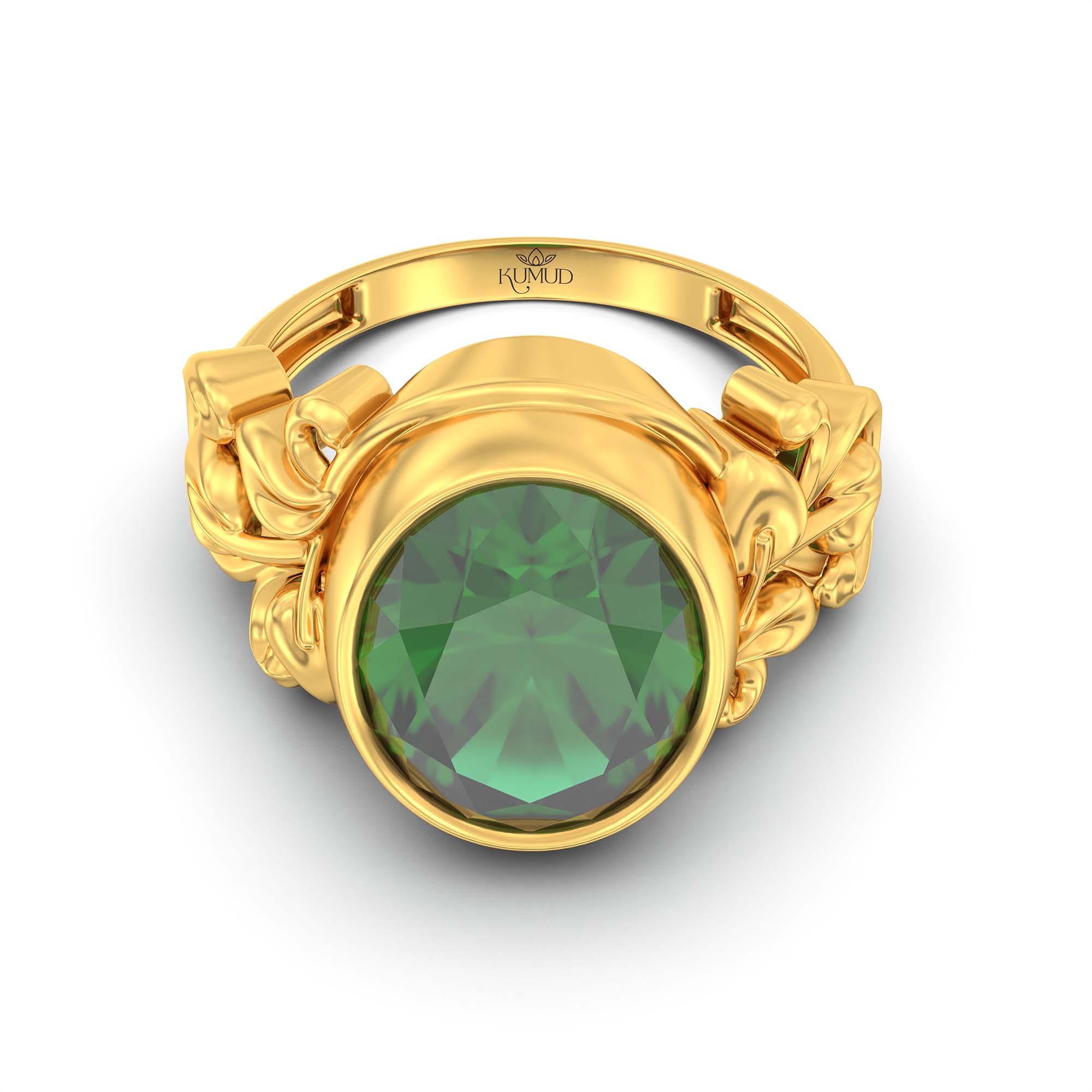 Emerald (Panna) Ring for Men in 22K Yellow Gold – Oval 14x11 mm, Bezel Setting, 9 g (Design K12-5) thumbnail