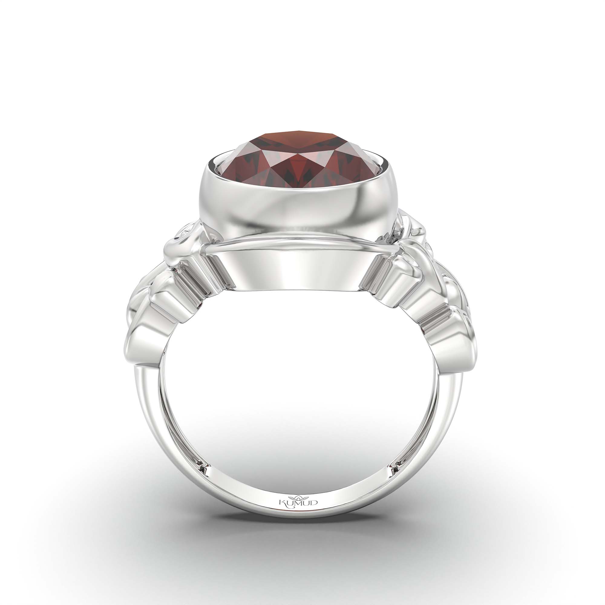 Hessonite (Gomed) Ring for Men in 925 Sterling Silver – Oval 14x11 mm, Bezel Setting, 9 g (Design K12-5) thumbnail