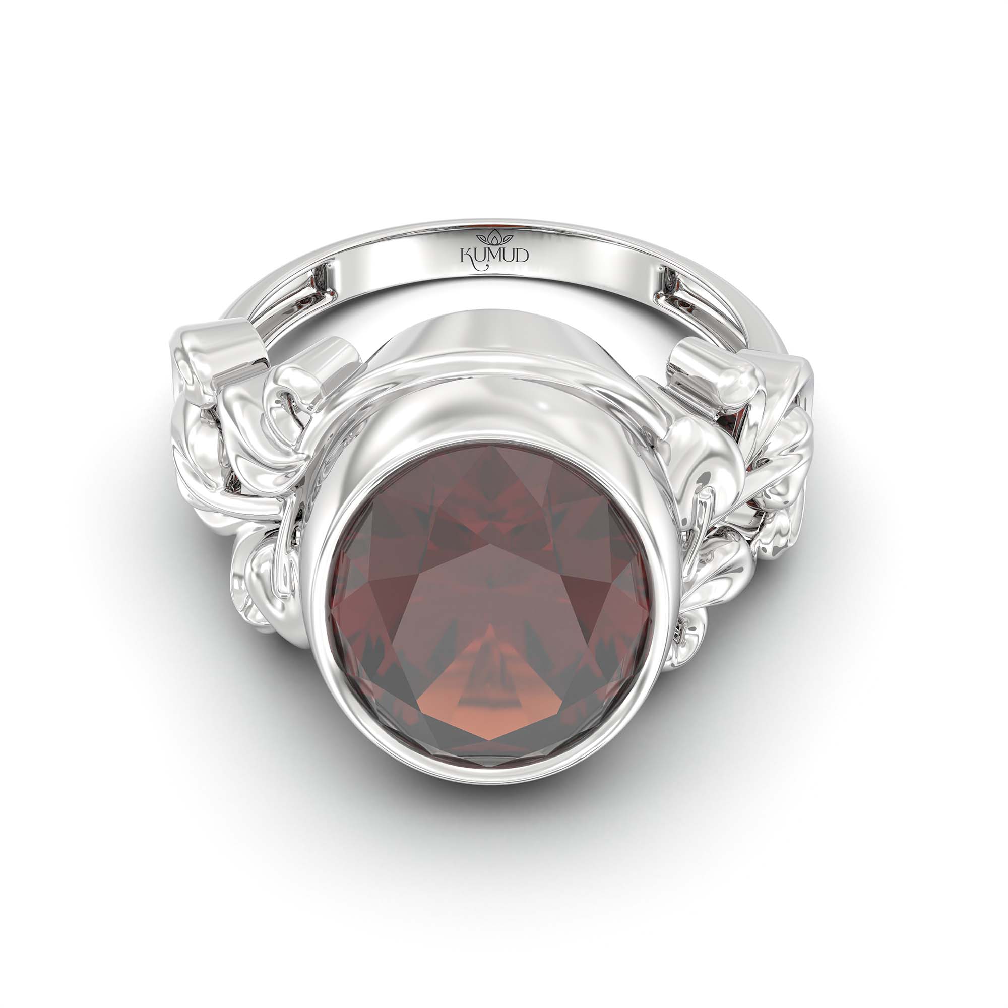Hessonite (Gomed) Ring for Men in 925 Sterling Silver – Oval 14x11 mm, Bezel Setting, 9 g (Design K12-5) thumbnail