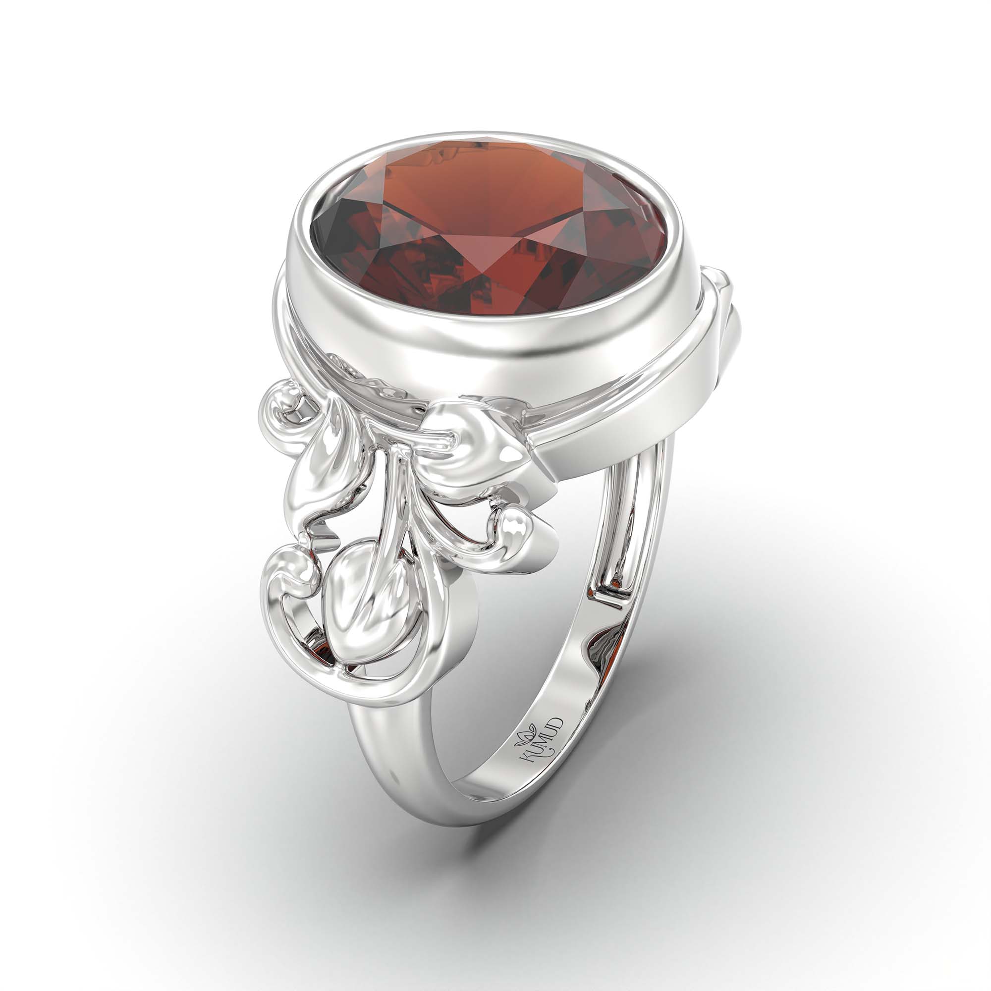 Hessonite (Gomed) Ring for Men in 18K White Gold – Oval 14x11 mm, Bezel Setting, 9 g (Design K12-5) thumbnail