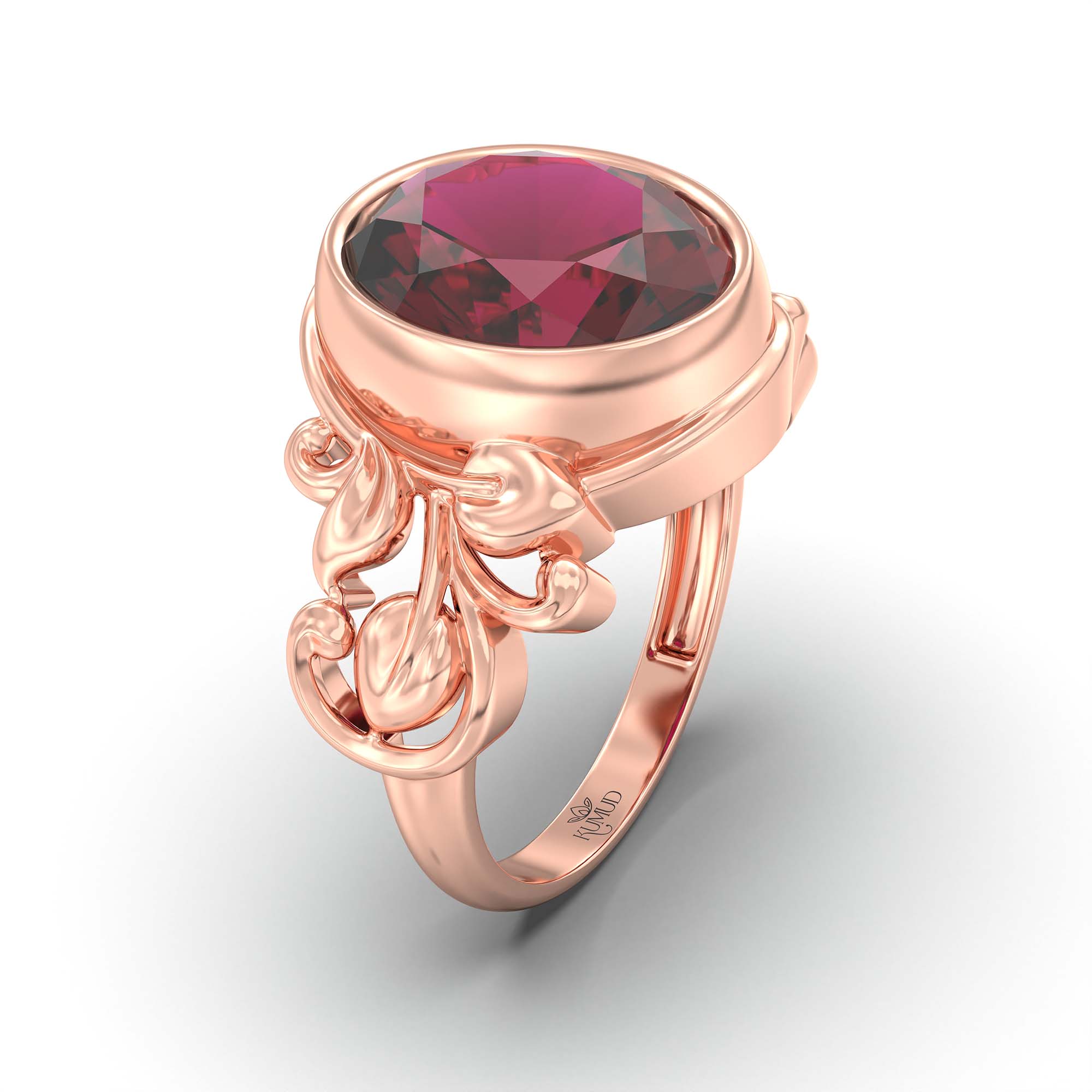 Ruby (Manik) Ring for Men in 18K Rose Gold – Oval 14x11 mm, Bezel Setting, 9 g (Design K12-5) thumbnail