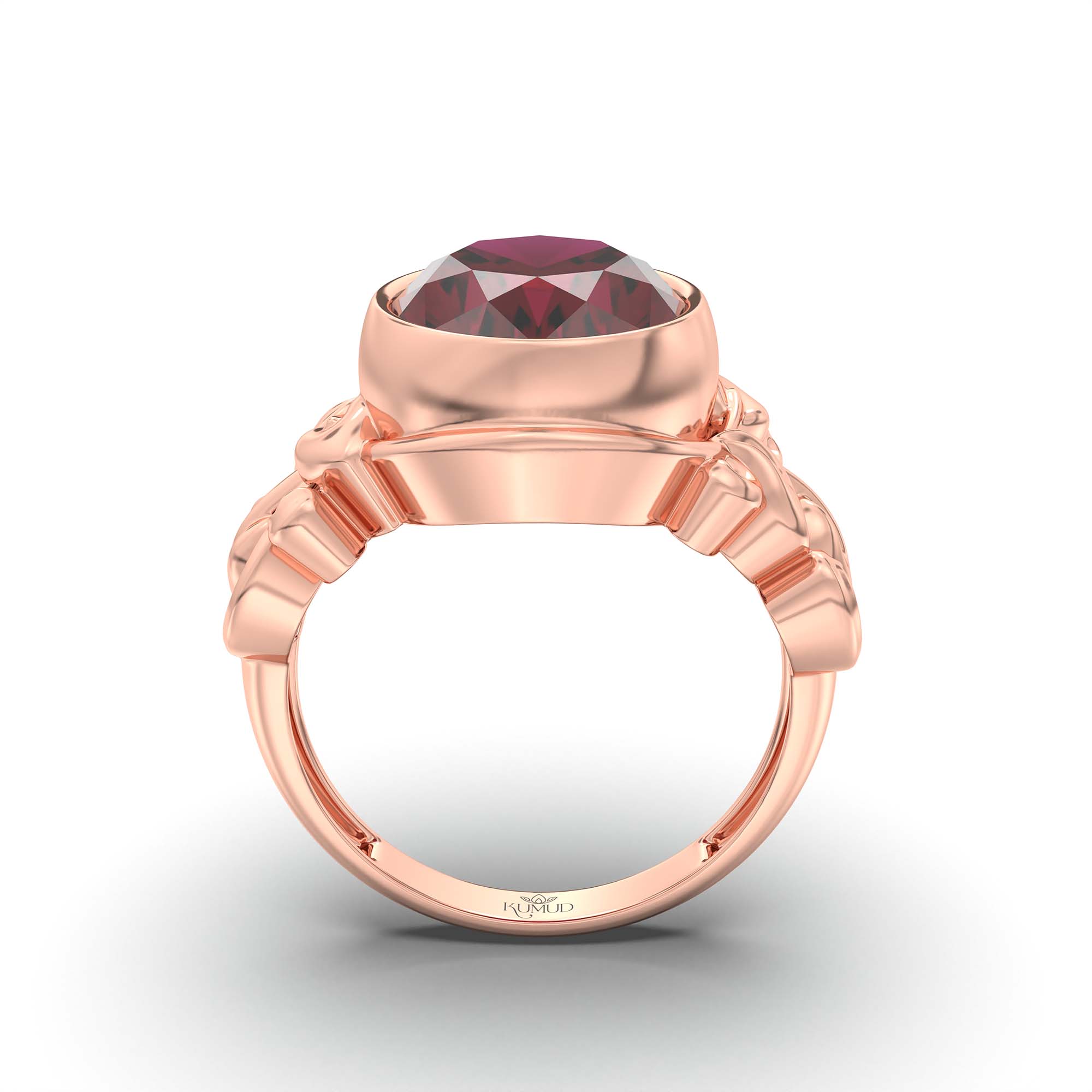 Ruby (Manik) Ring for Men in 18K Rose Gold – Oval 14x11 mm, Bezel Setting, 9 g (Design K12-5) thumbnail